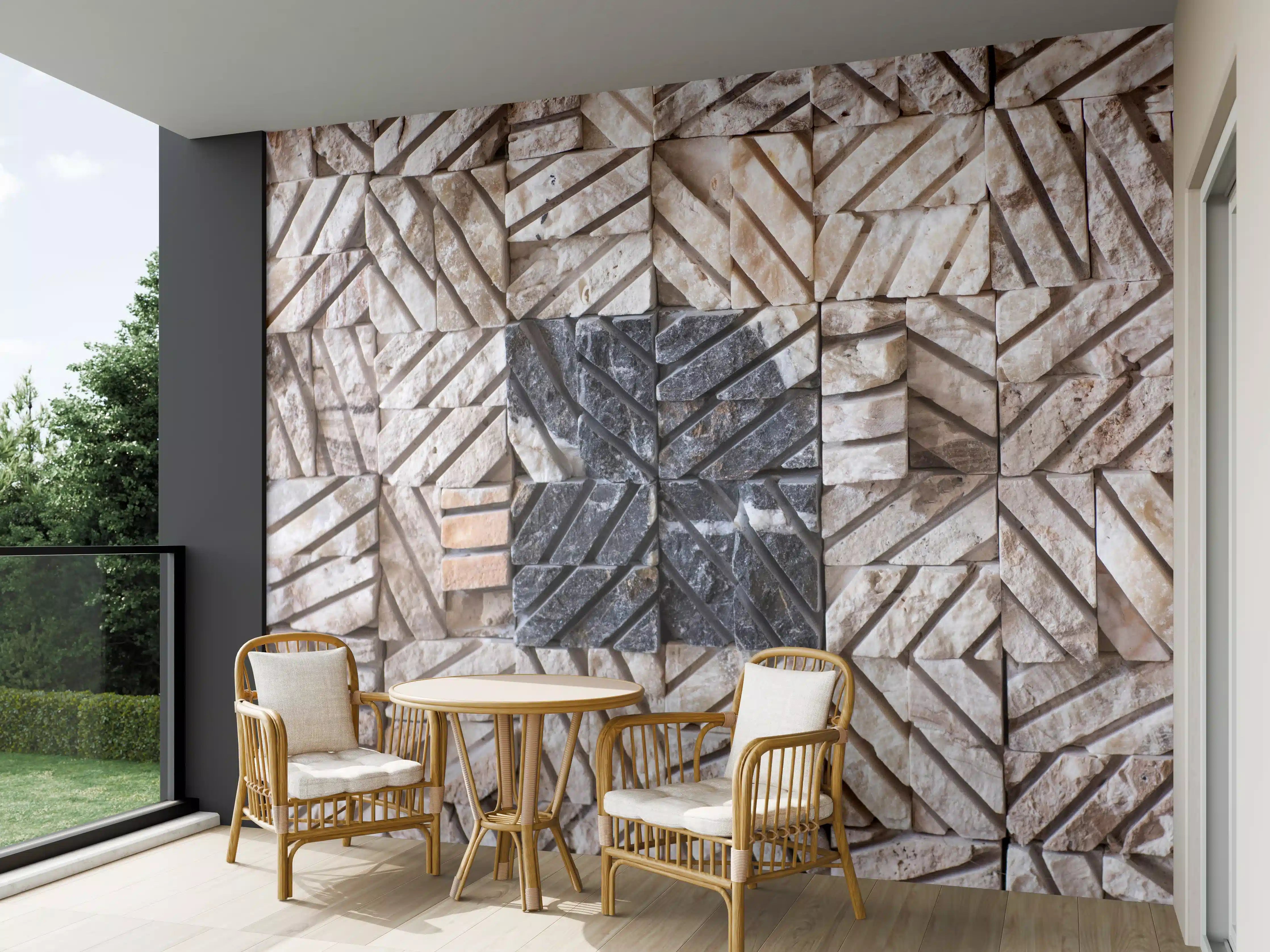 Wandverkleidung außen - Graue Natursteinmauer mit schwarzem Akzent