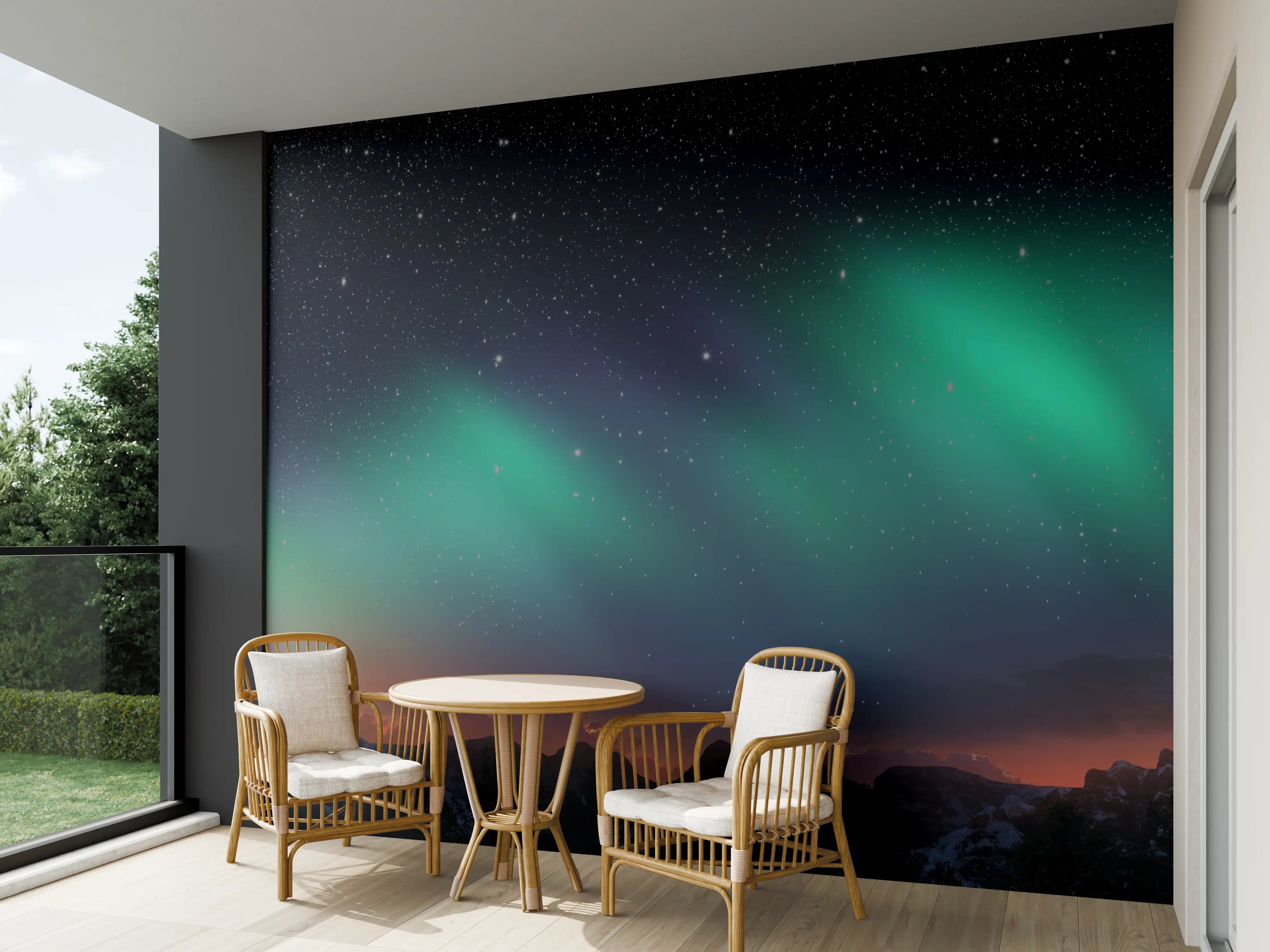 Wandverkleidung außen - Graue Nordlichter über Gipfeln
