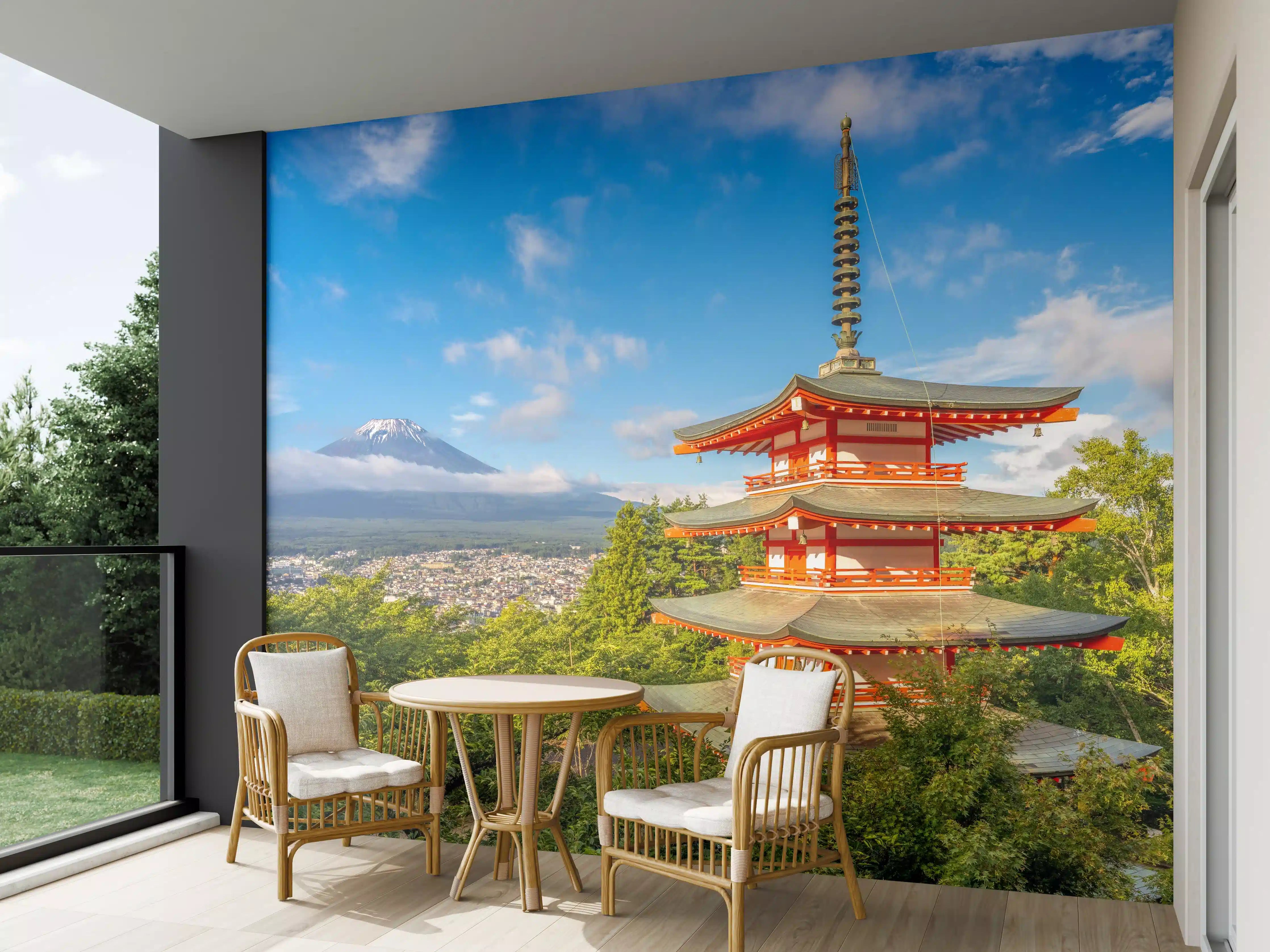 Wandverkleidung außen - Graue Pagode vor Fuji