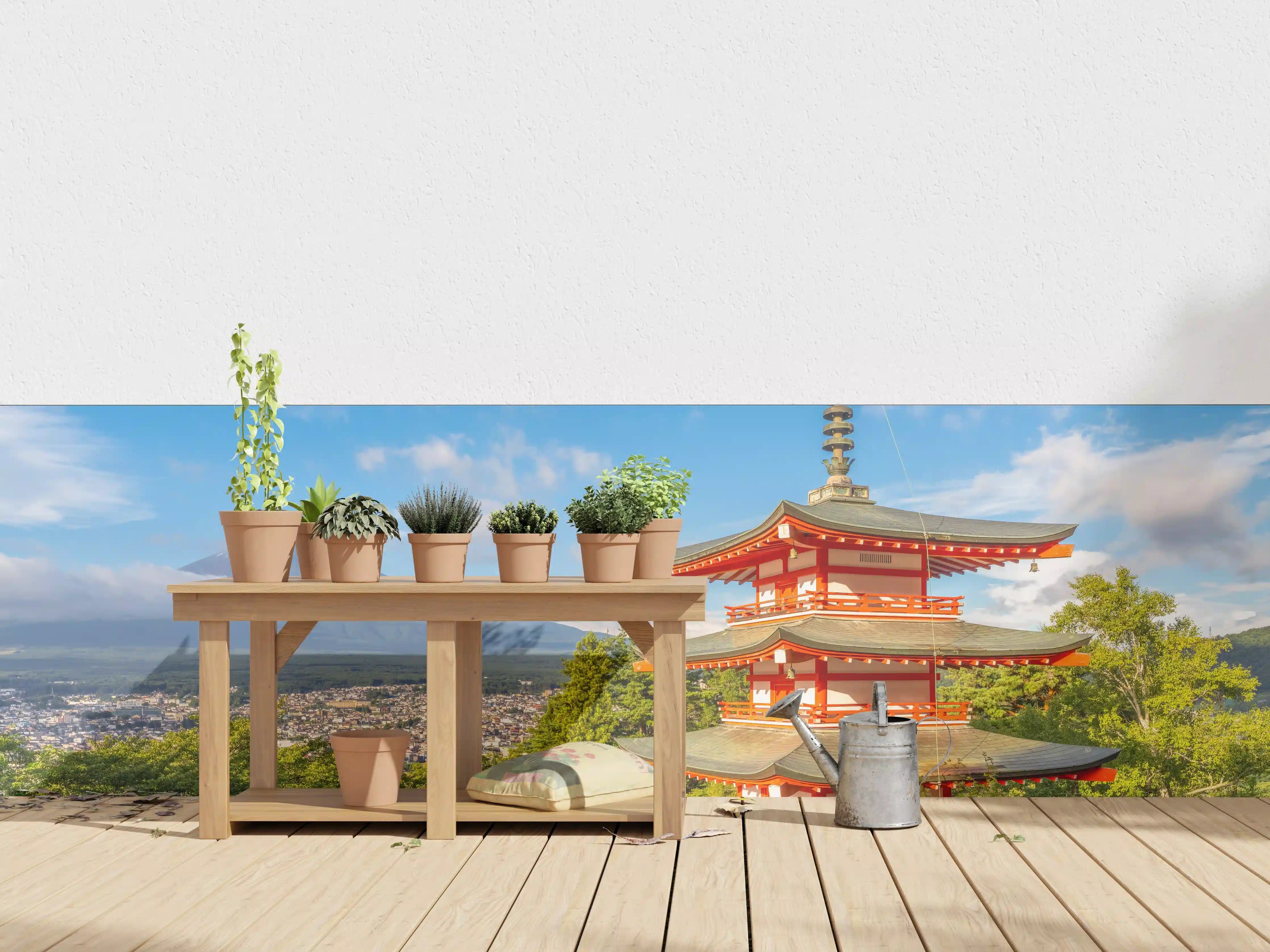 Wandverkleidung außen - Graue Pagode vor Fuji