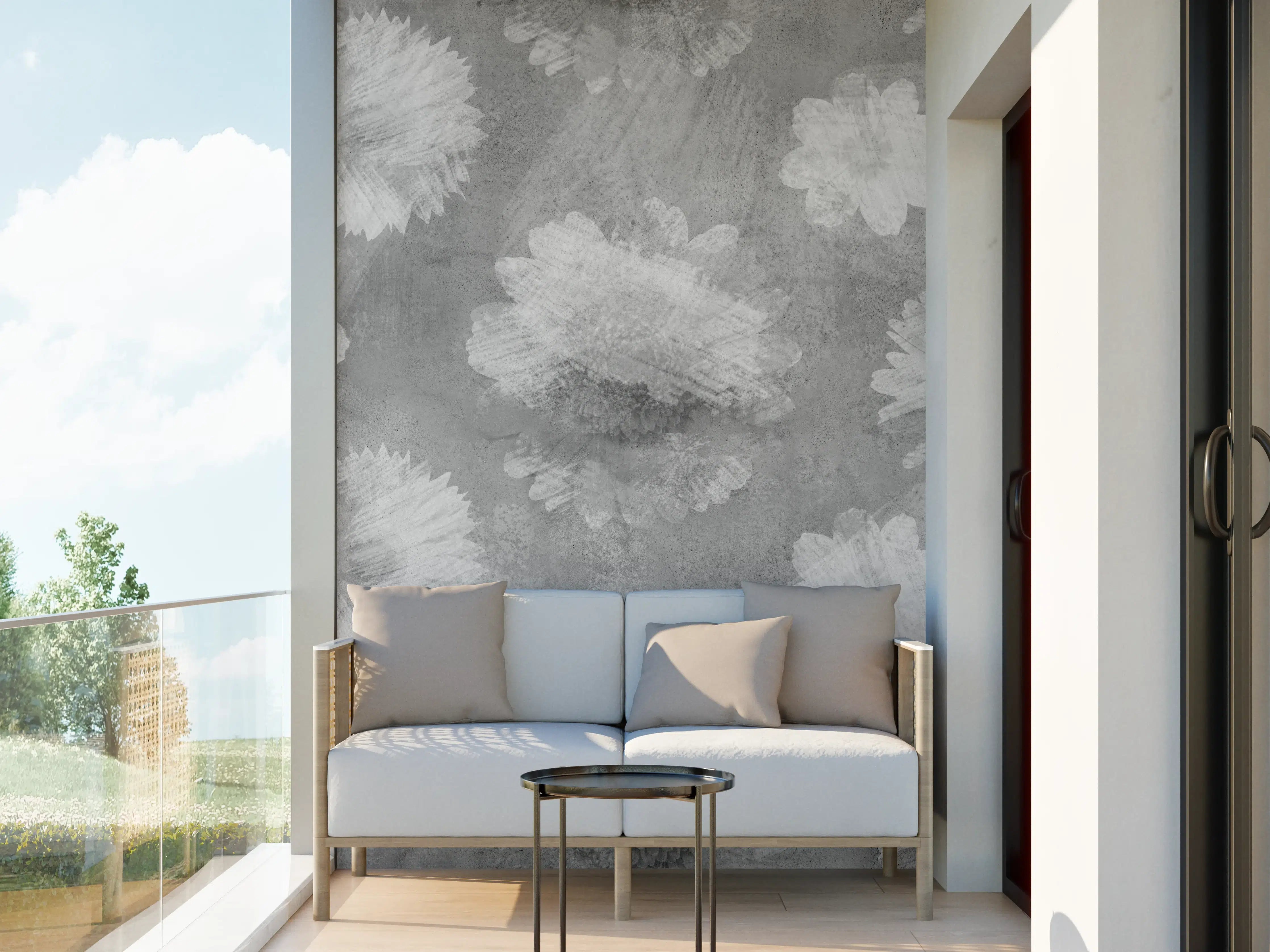 Wandverkleidung außen - Graue Zement Wand mit weißem Blumenmuster