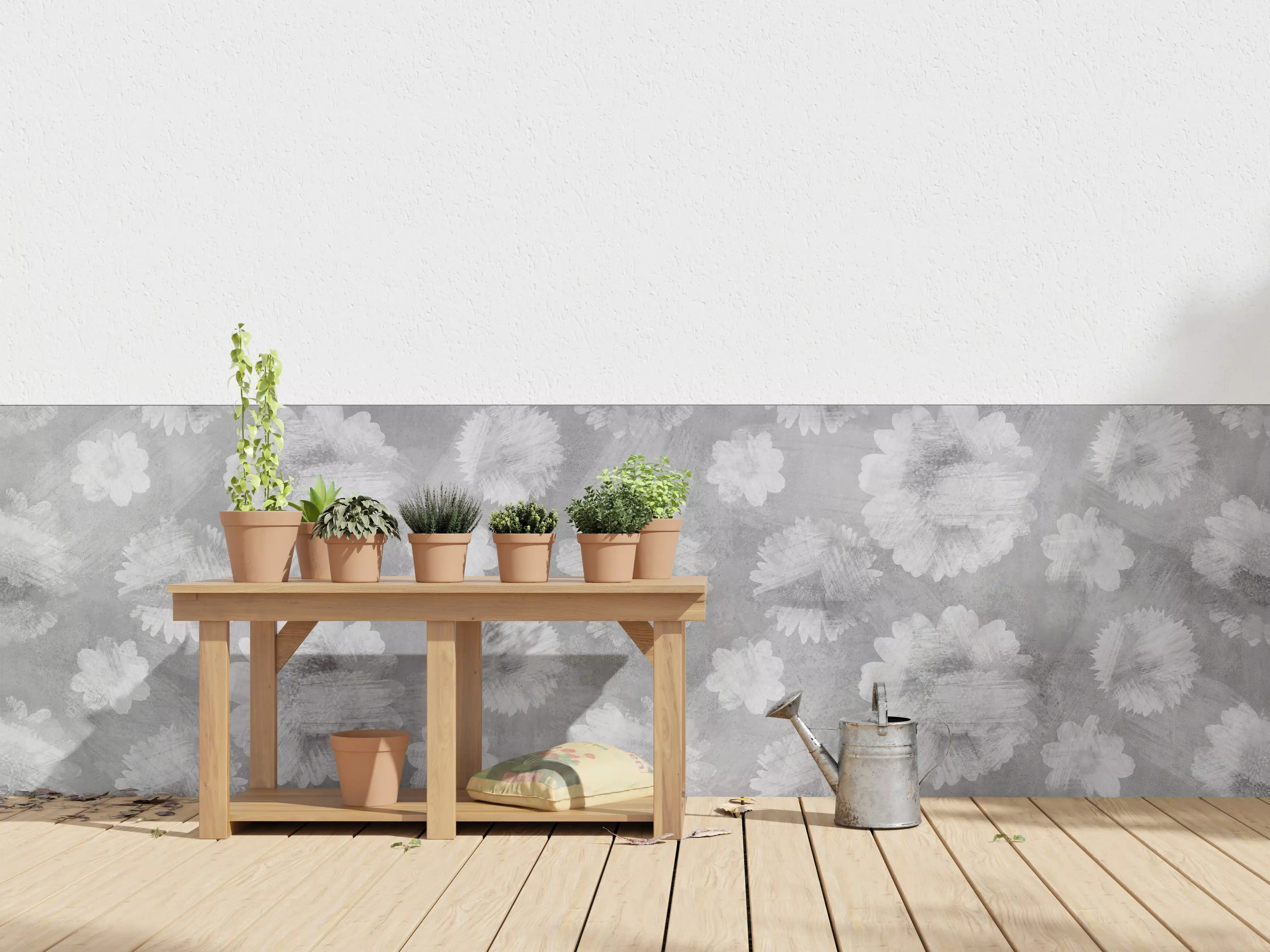 Wandverkleidung außen - Graue Zement Wand mit weißem Blumenmuster