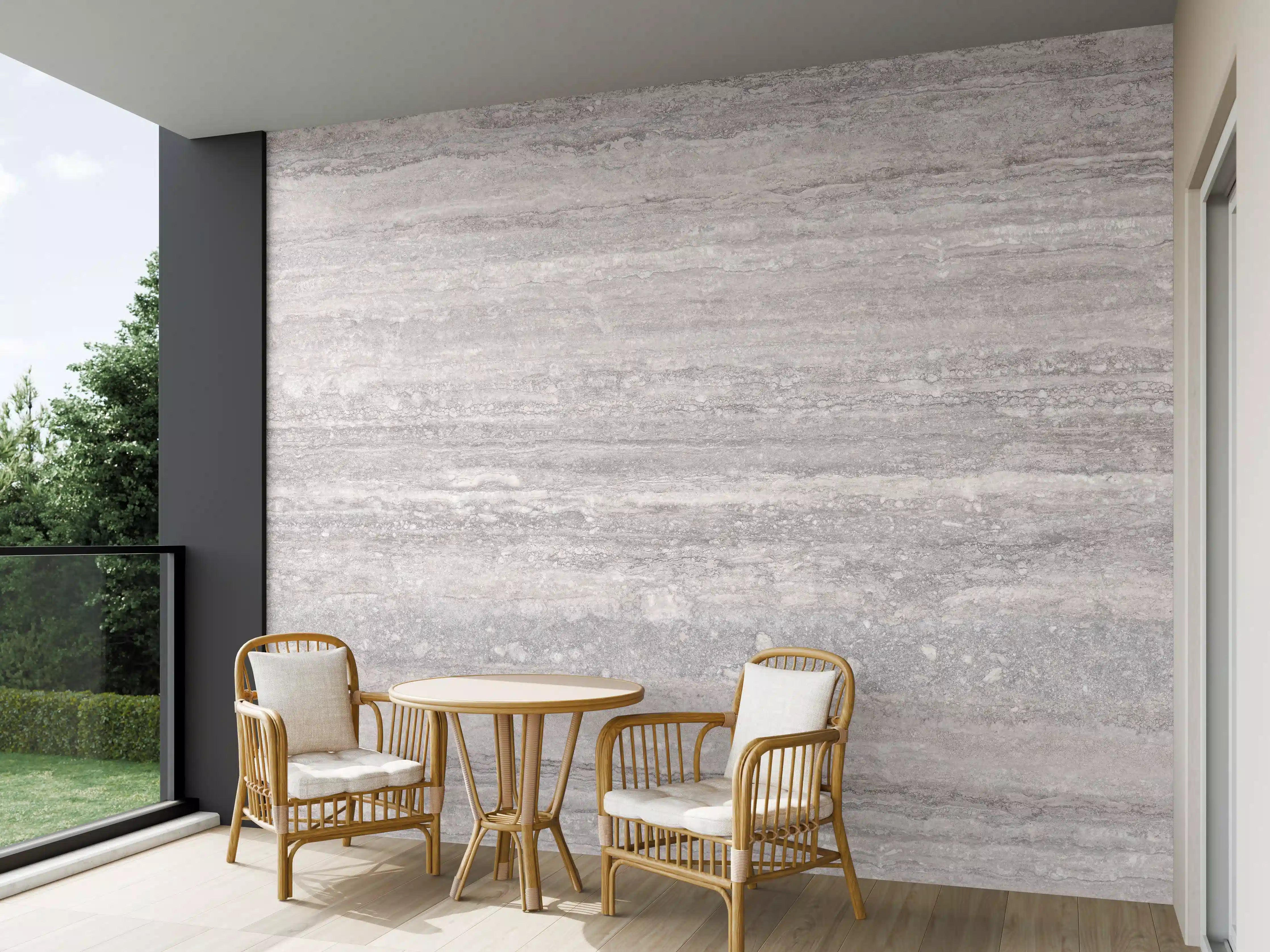 Wandverkleidung außen - Grauer Travertin Stein