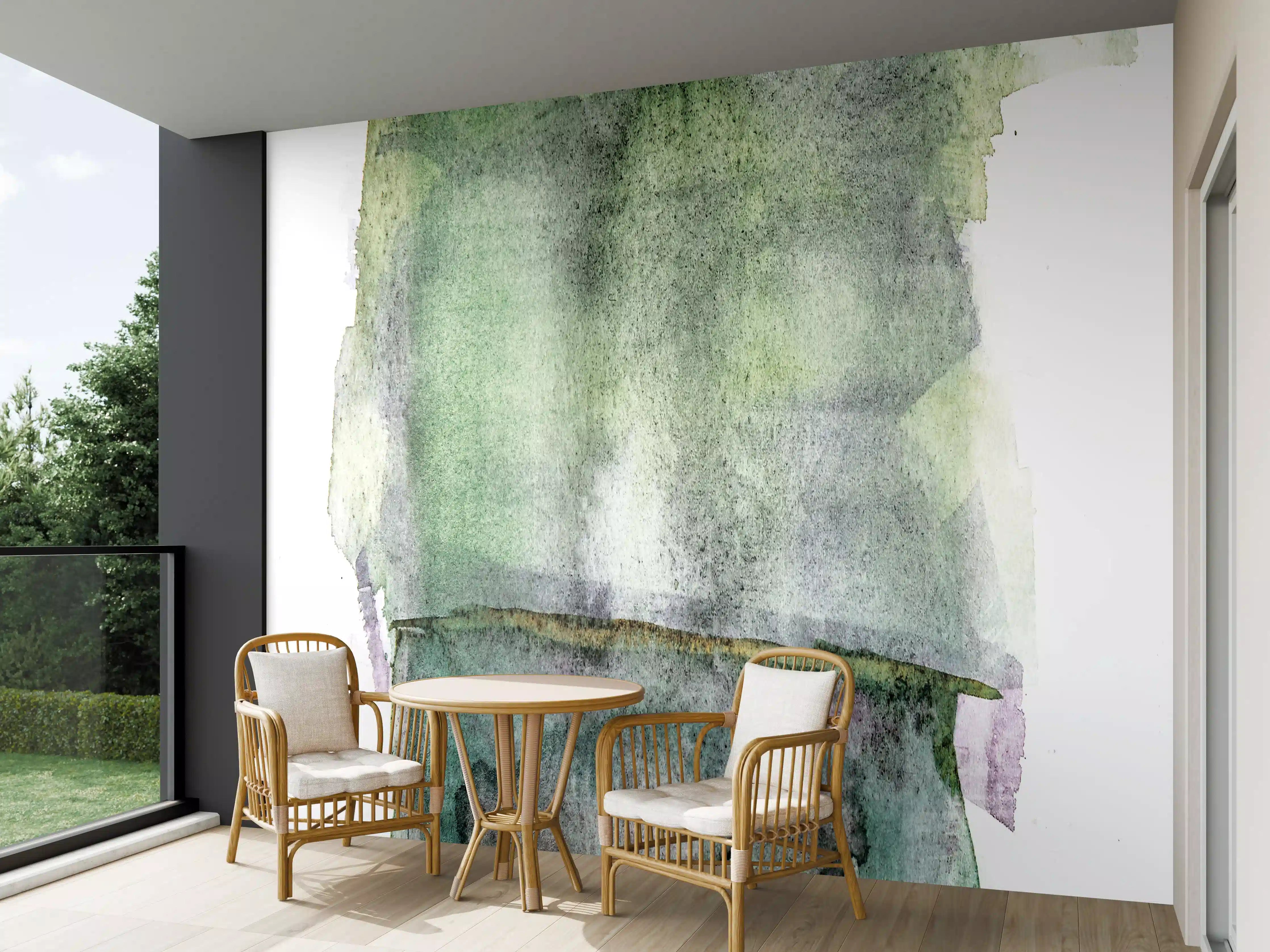 Wandverkleidung außen - Grün-weiße Aquarellmalerei