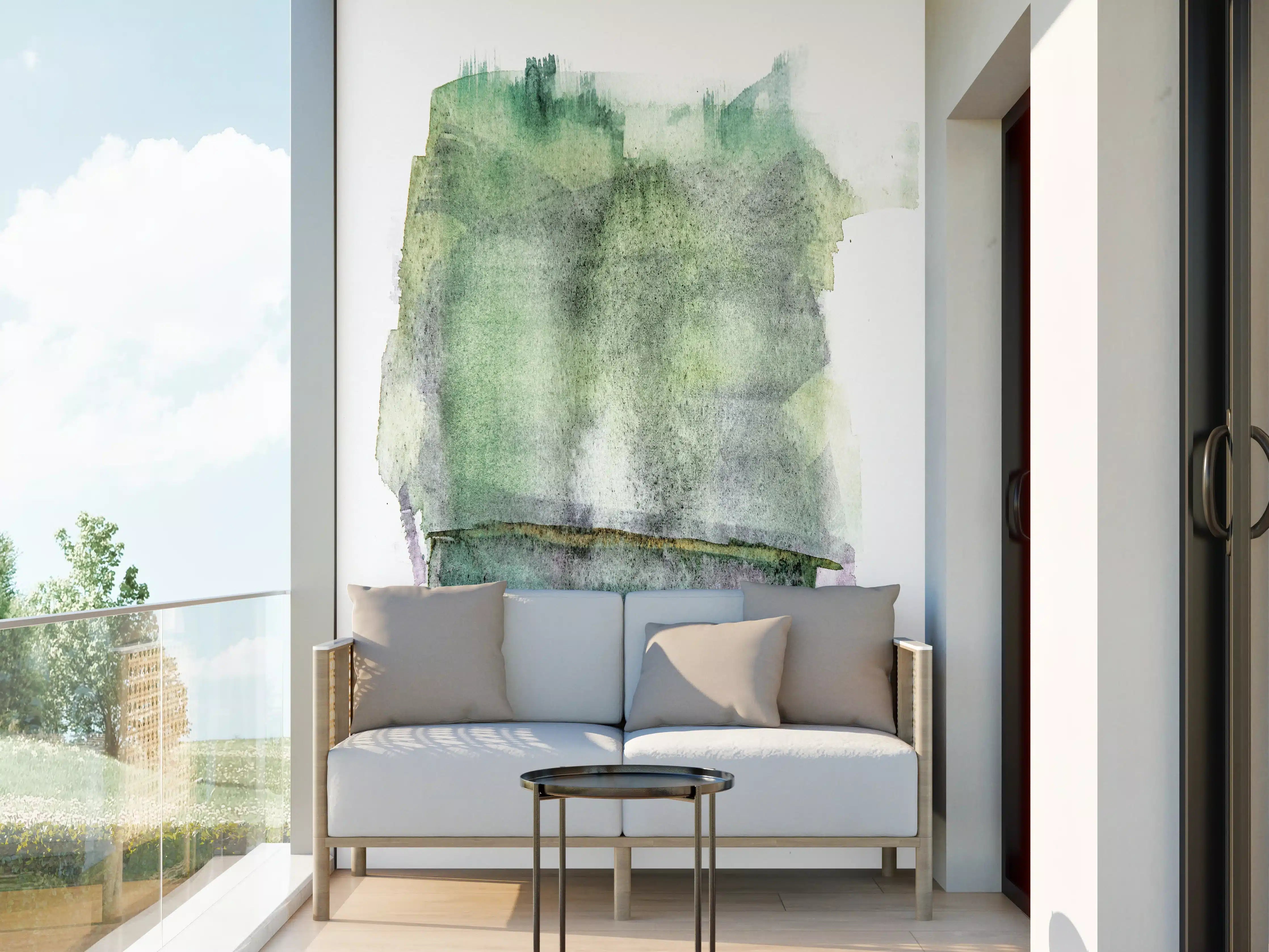 Wandverkleidung außen - Grün-weiße Aquarellmalerei
