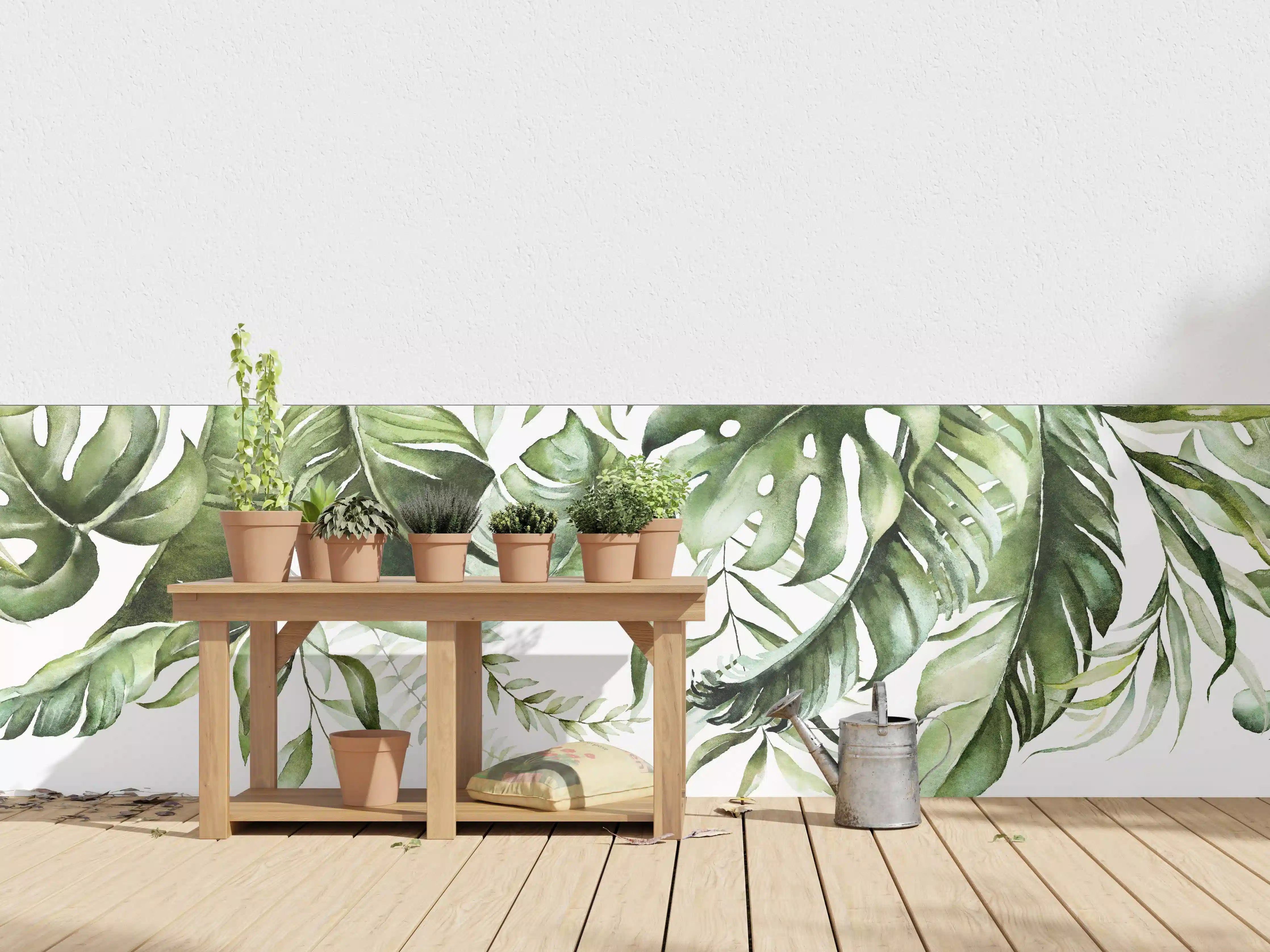 Wandverkleidung außen - Grüne Tropenblätter Aquarell