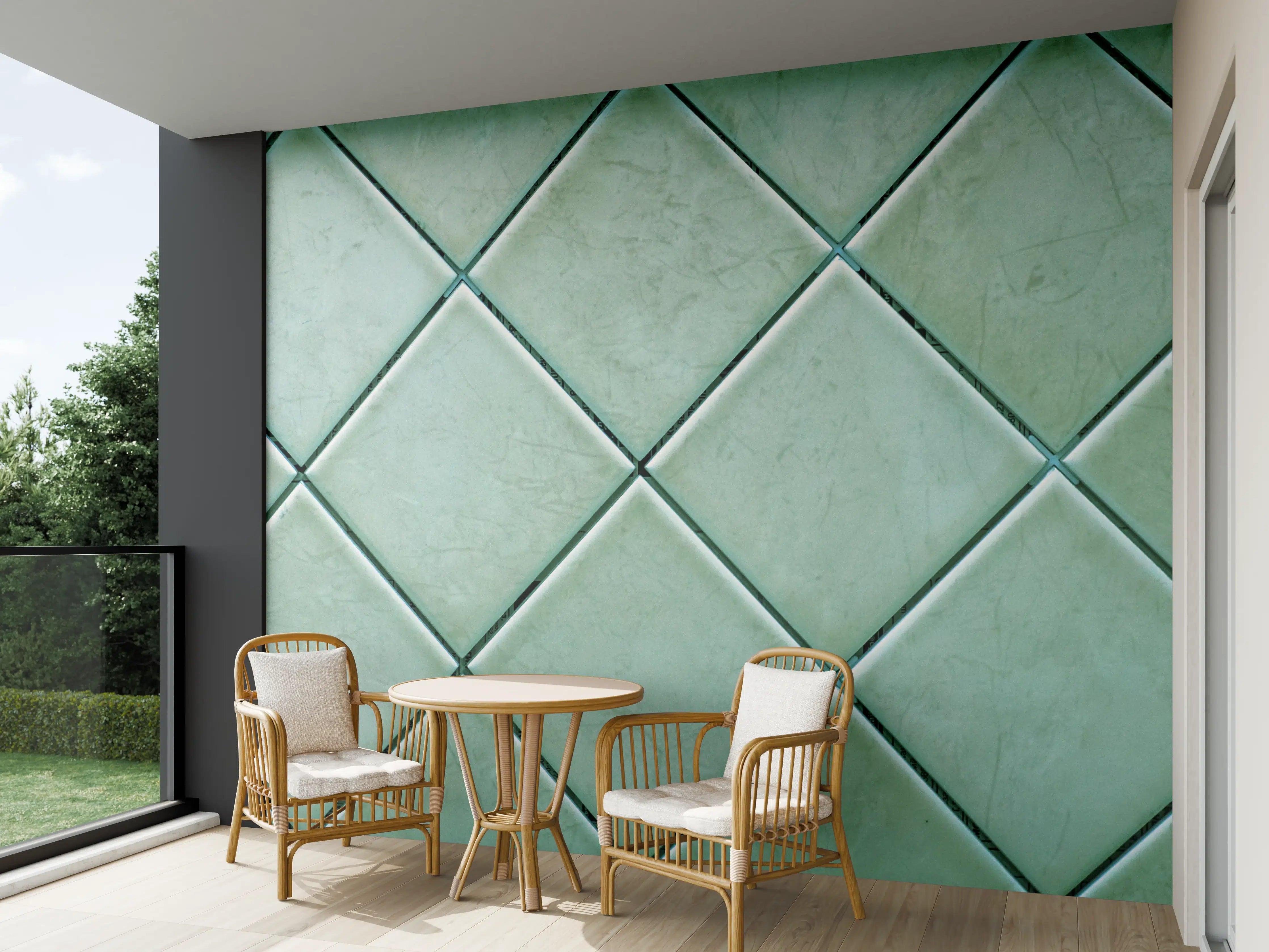 Wandverkleidung außen - Grüne Wandfliesen mit diagonaler Anordnung