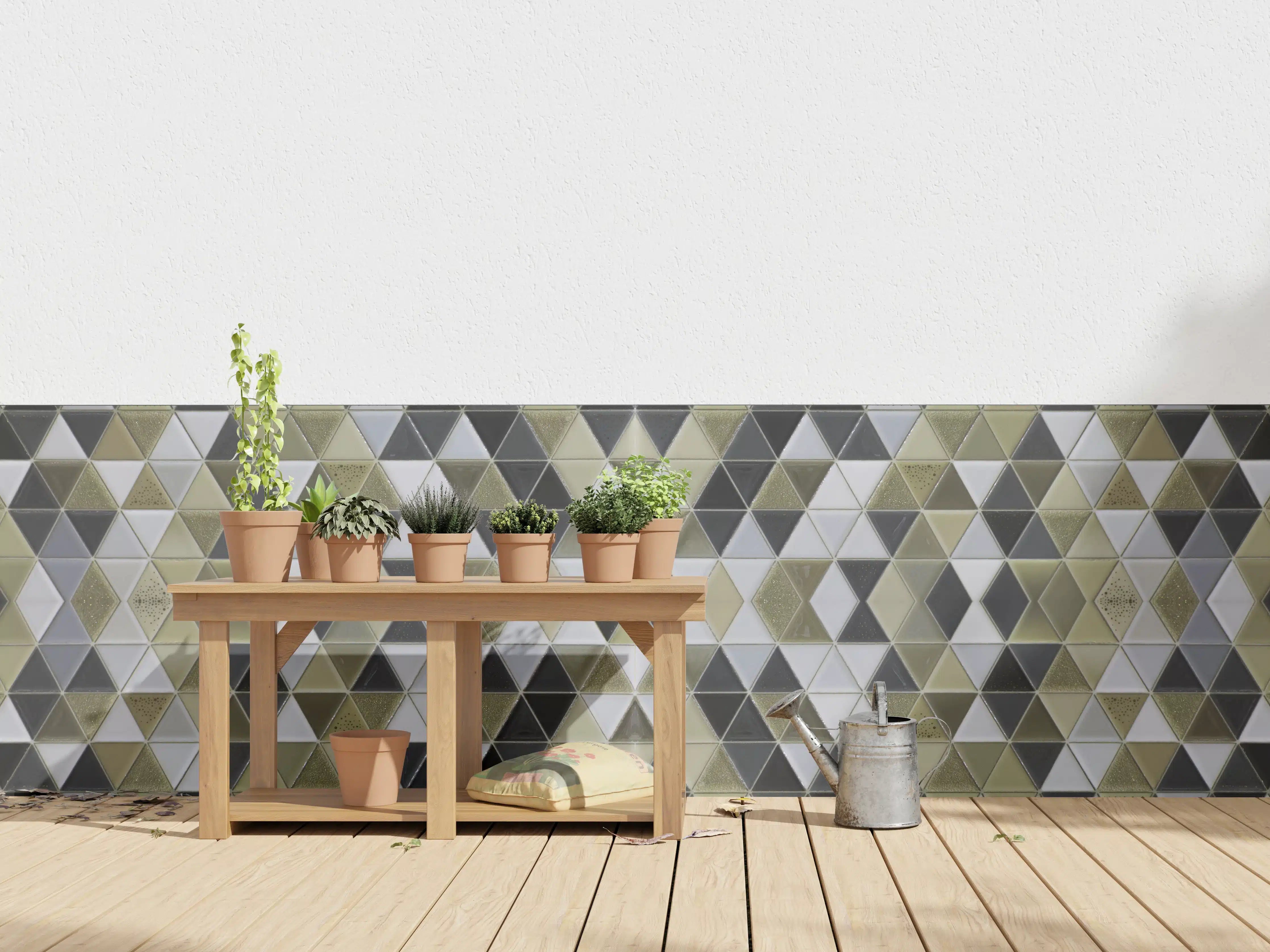 Wandverkleidung außen - Grüne und schwarze Dreiecks-Mosaikfliesen