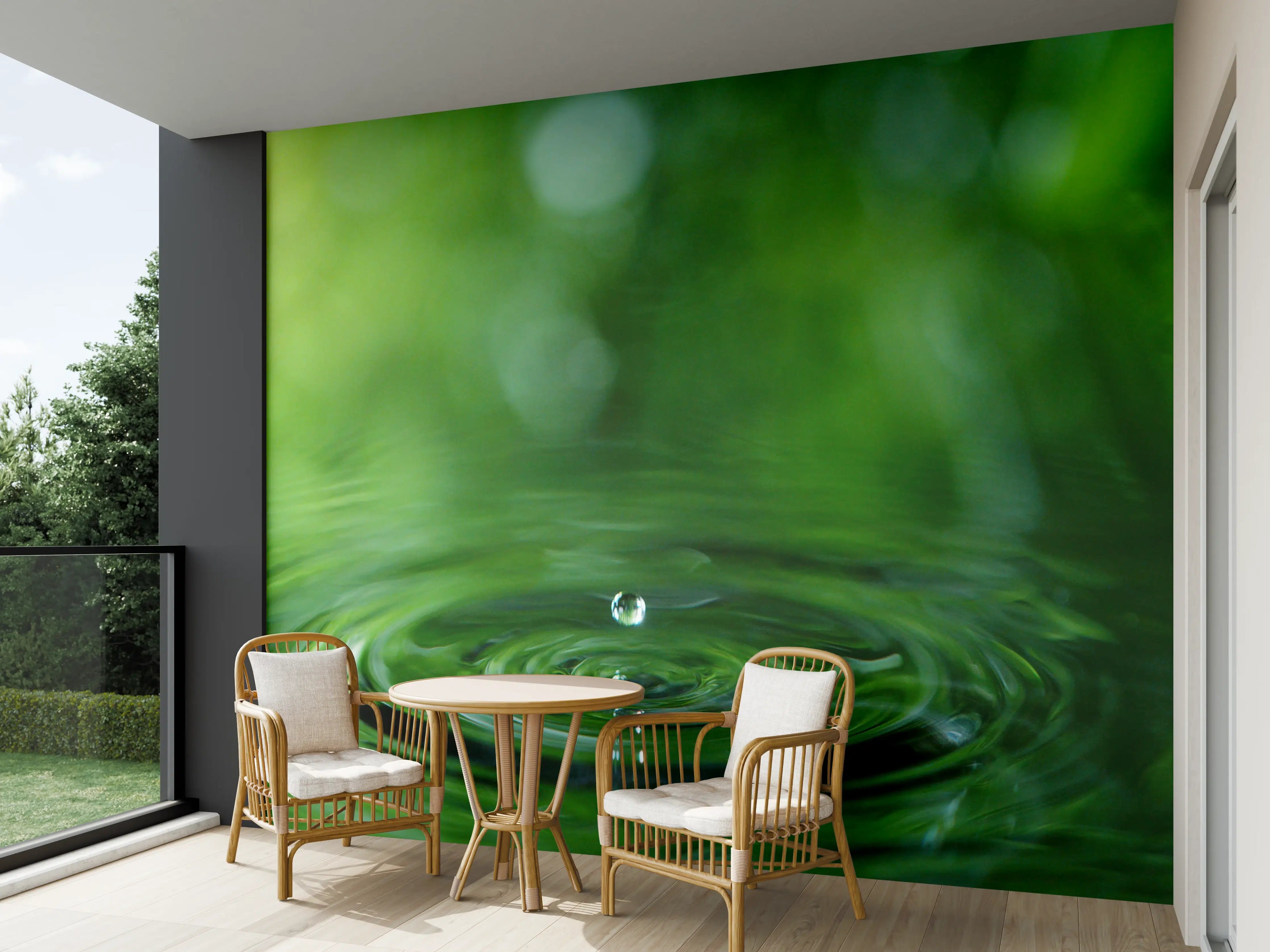 Wandverkleidung außen - Grüner Wasserteppich mit Tropfen-Effekt