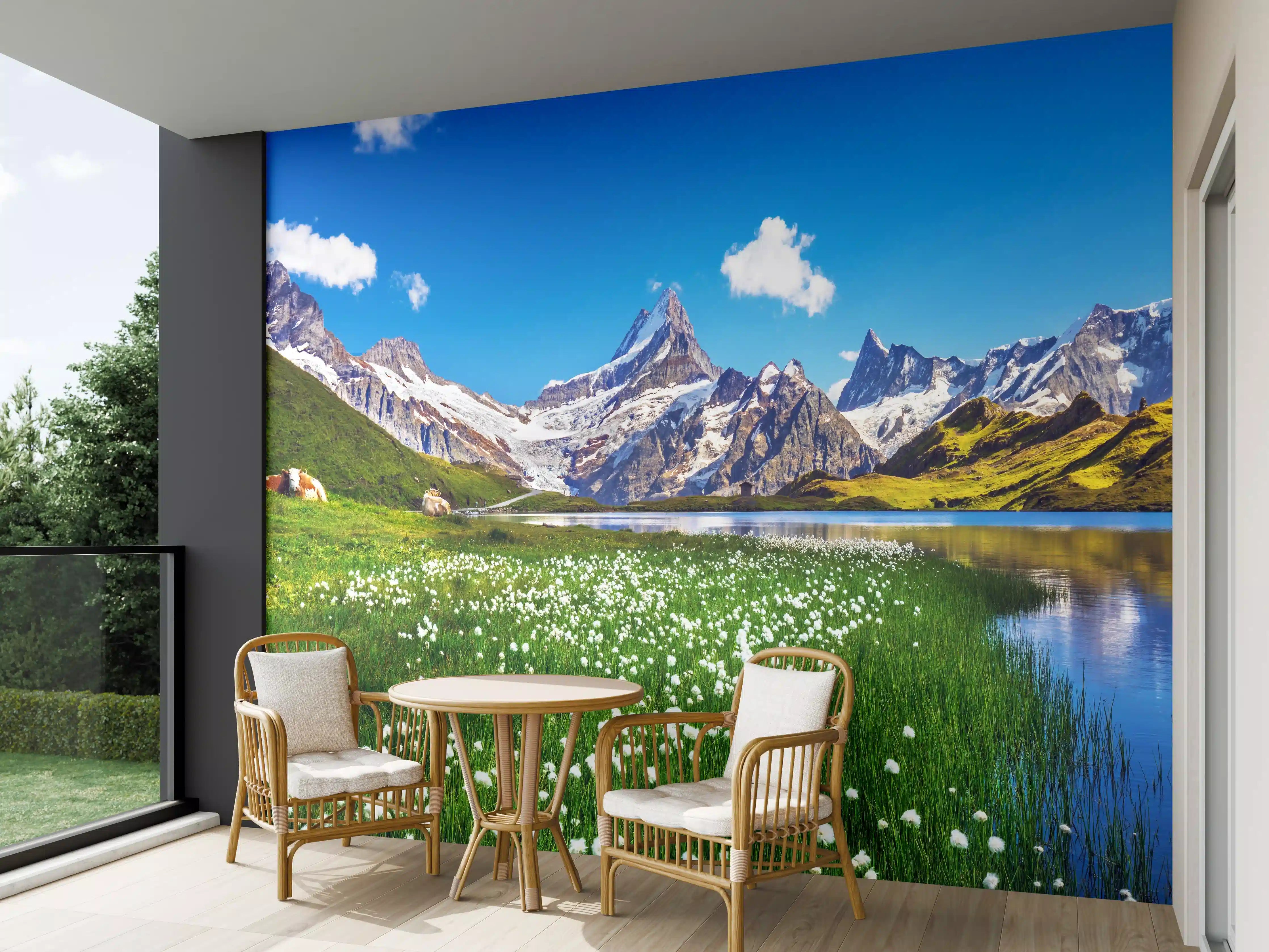 Wandverkleidung außen - Heitere Aussicht auf die Berner Alpenkette