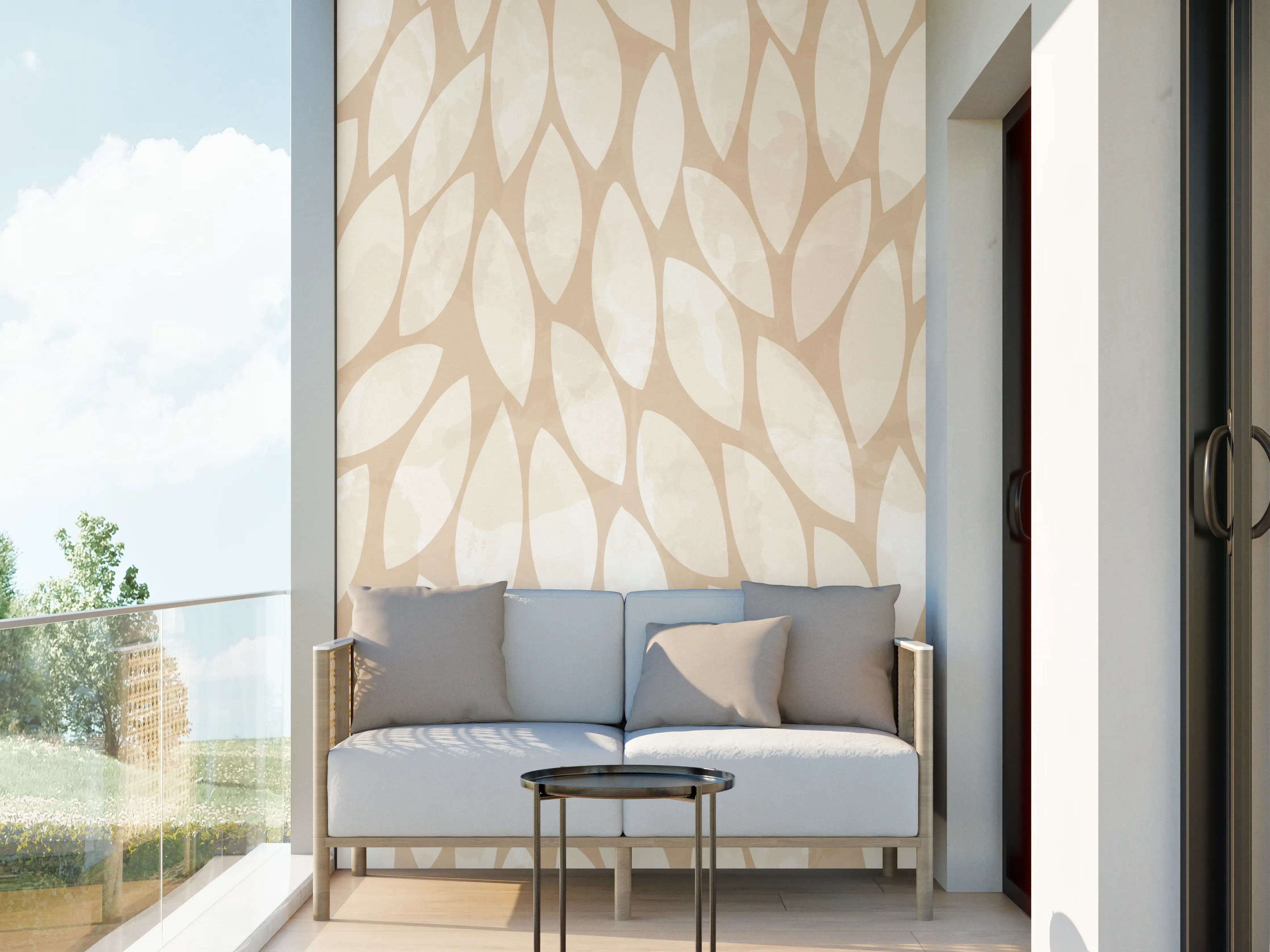 Wandverkleidung außen - Hellbeige Blättermotiv mit zartem Muster