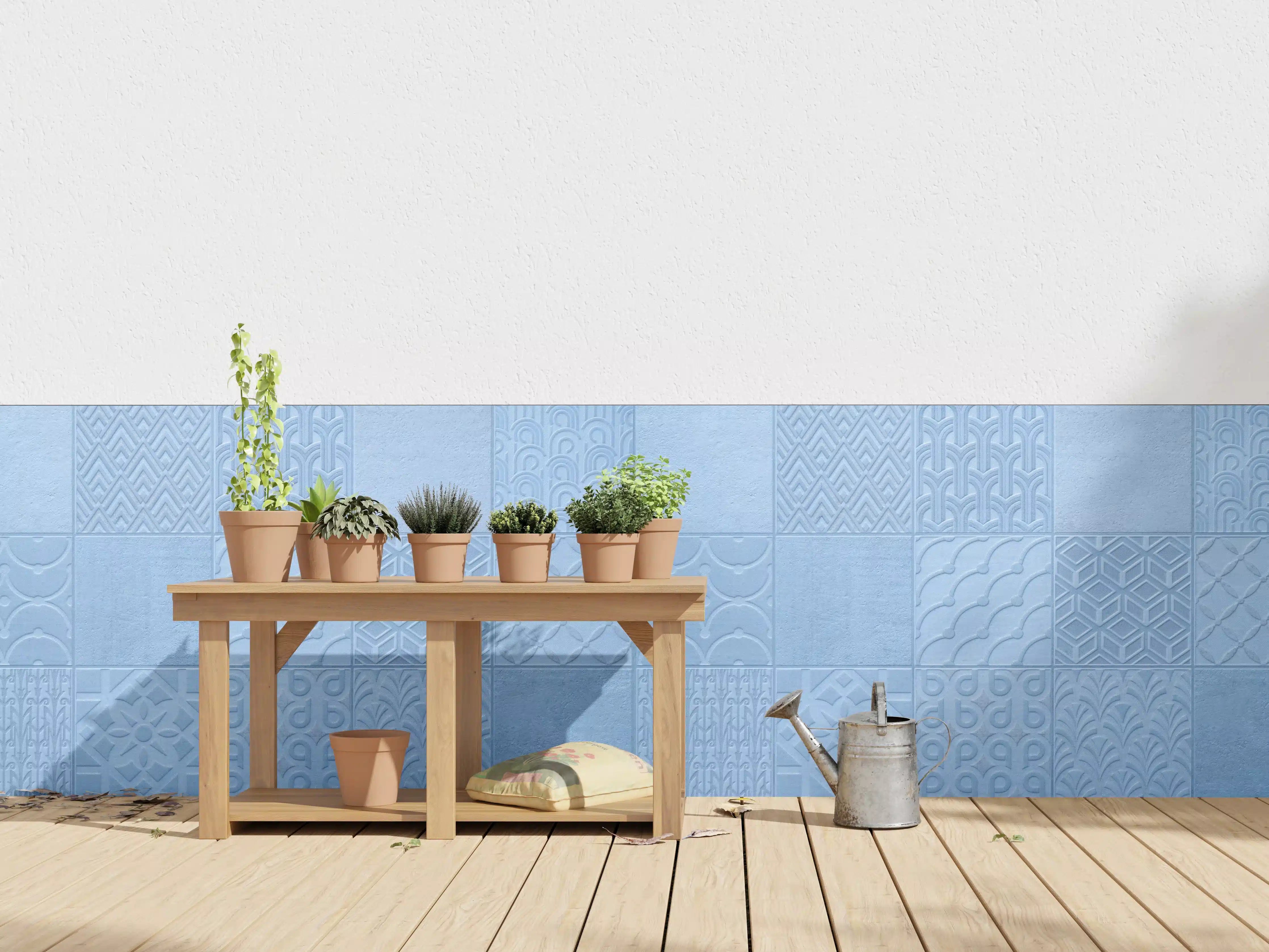 Wandverkleidung außen - Hellblaue Fliesenmuster