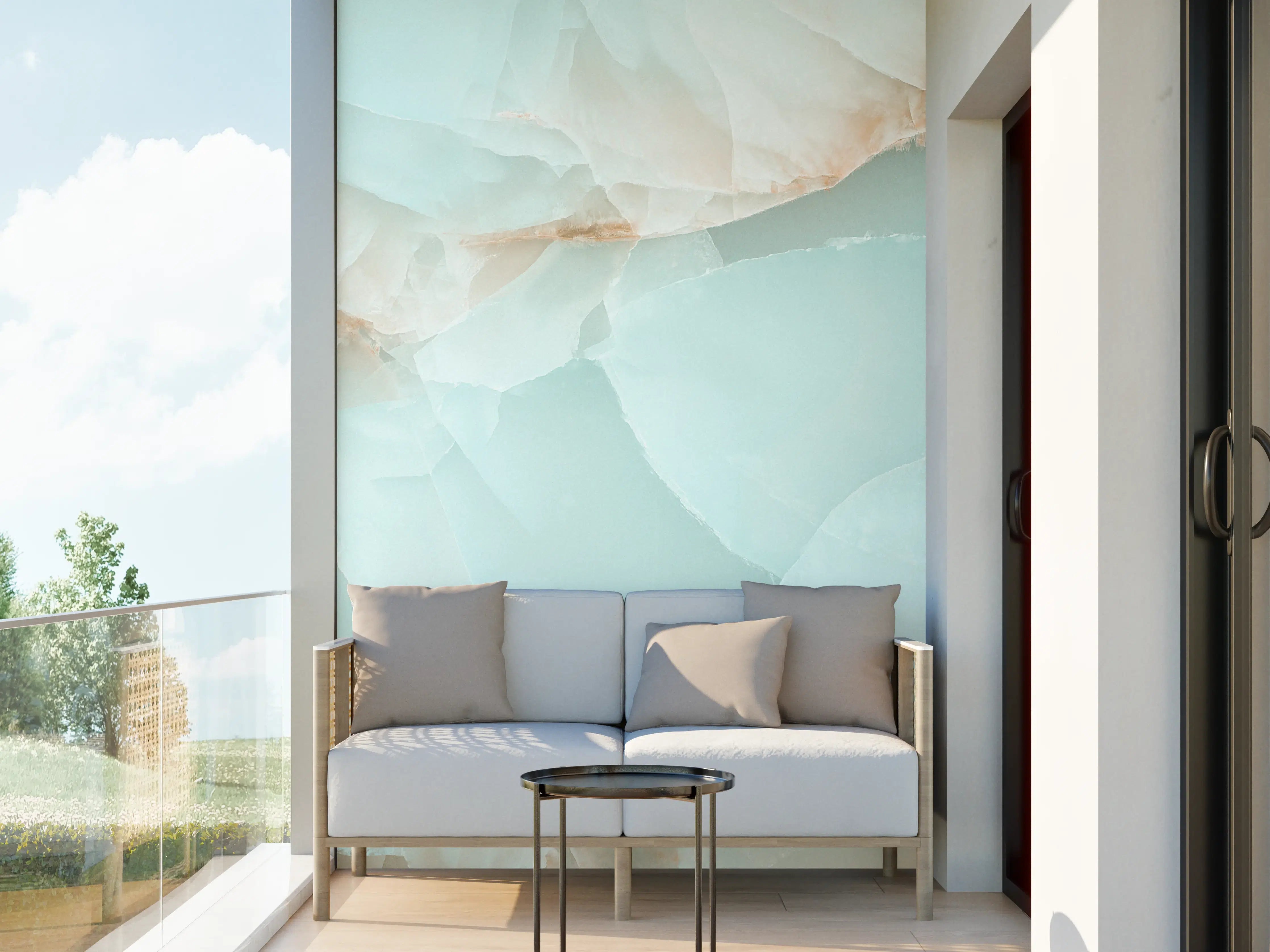 Wandverkleidung außen - Helle Marmor-Textur mit wärmeren Akzenten