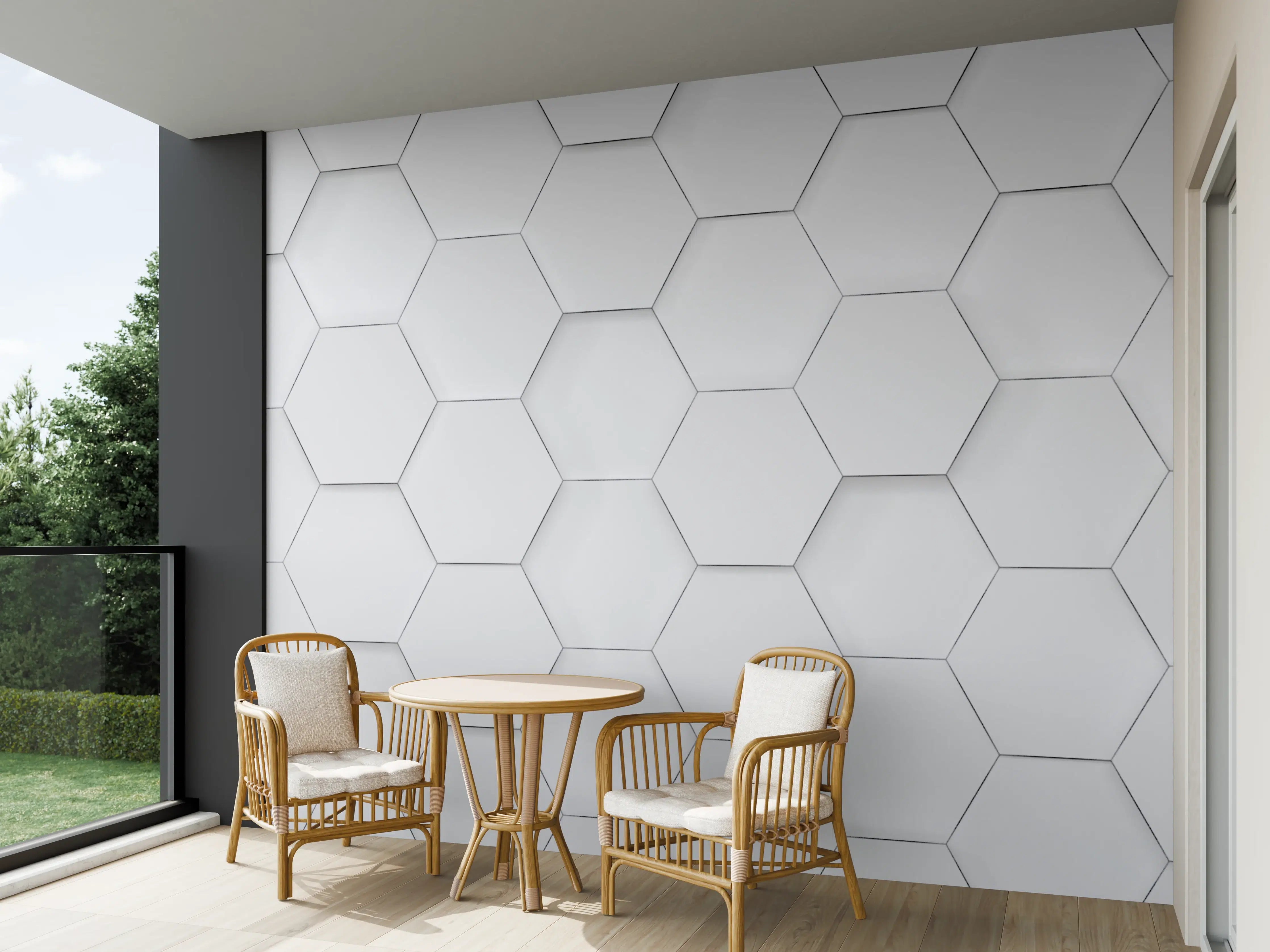 Wandverkleidung außen - Helles Hexagon-Muster in Weiß