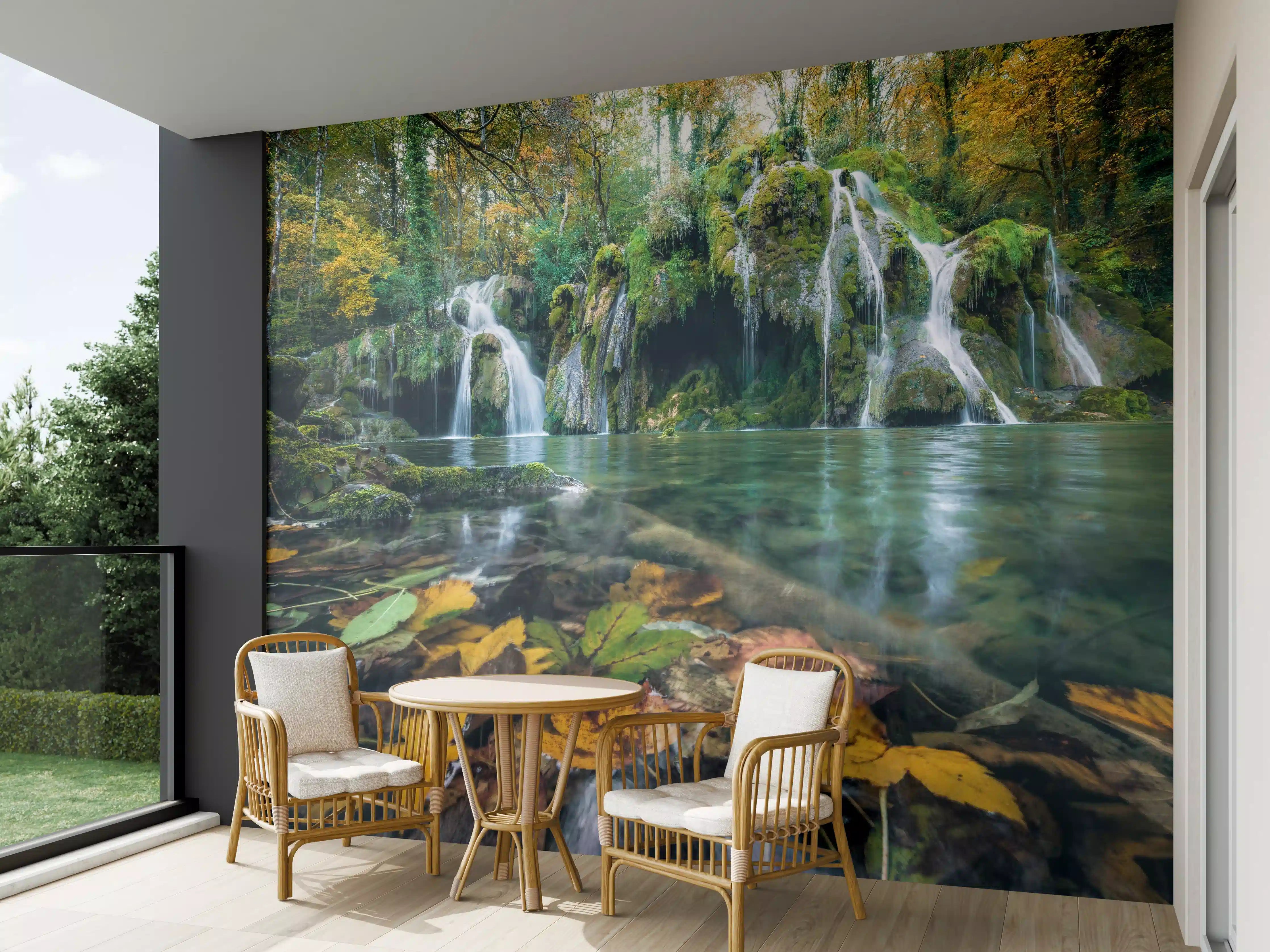 Wandverkleidung außen - Herbstblätter im See