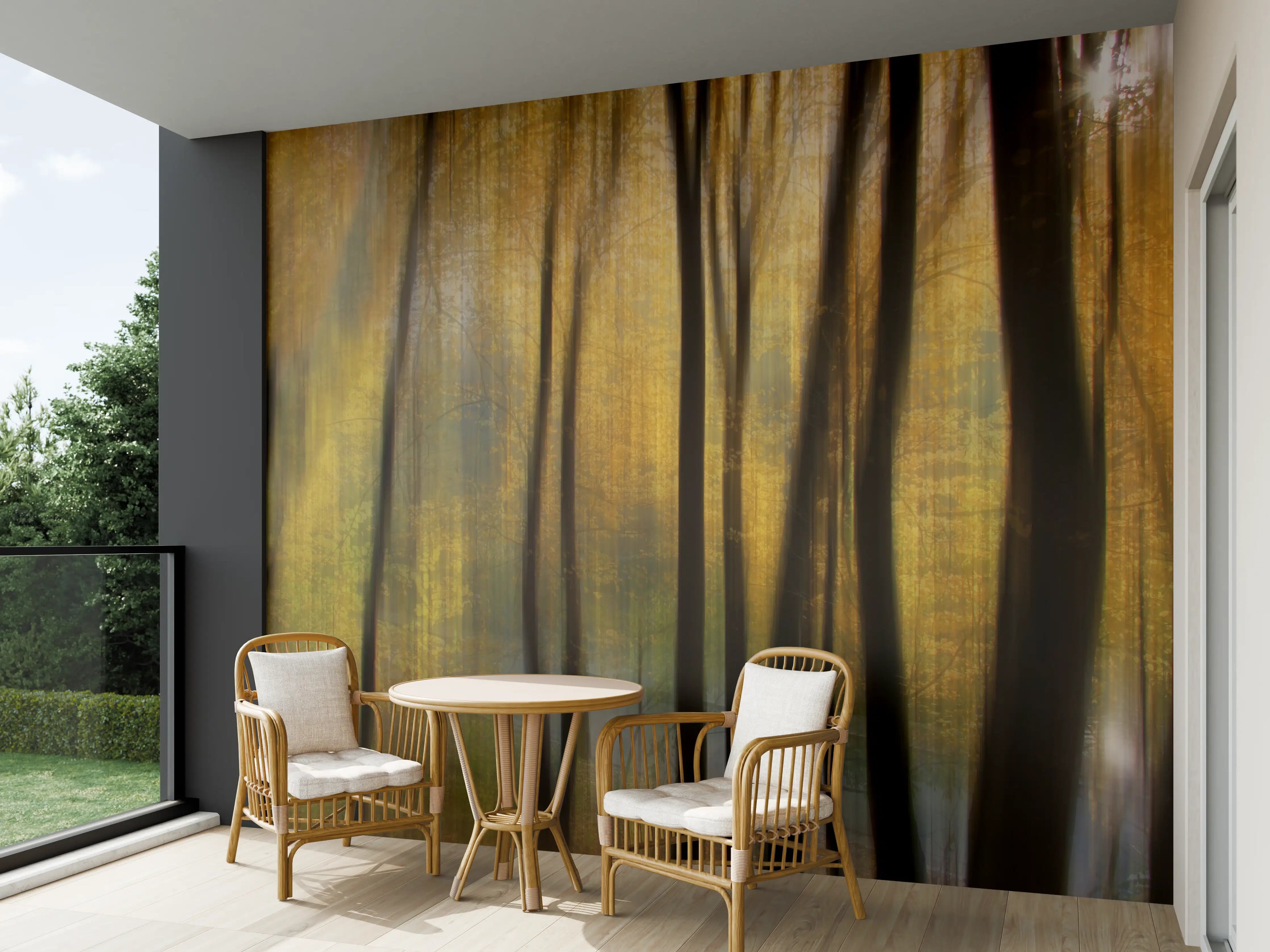 Wandverkleidung außen - Herbstlicher Wald mit goldene Blätter