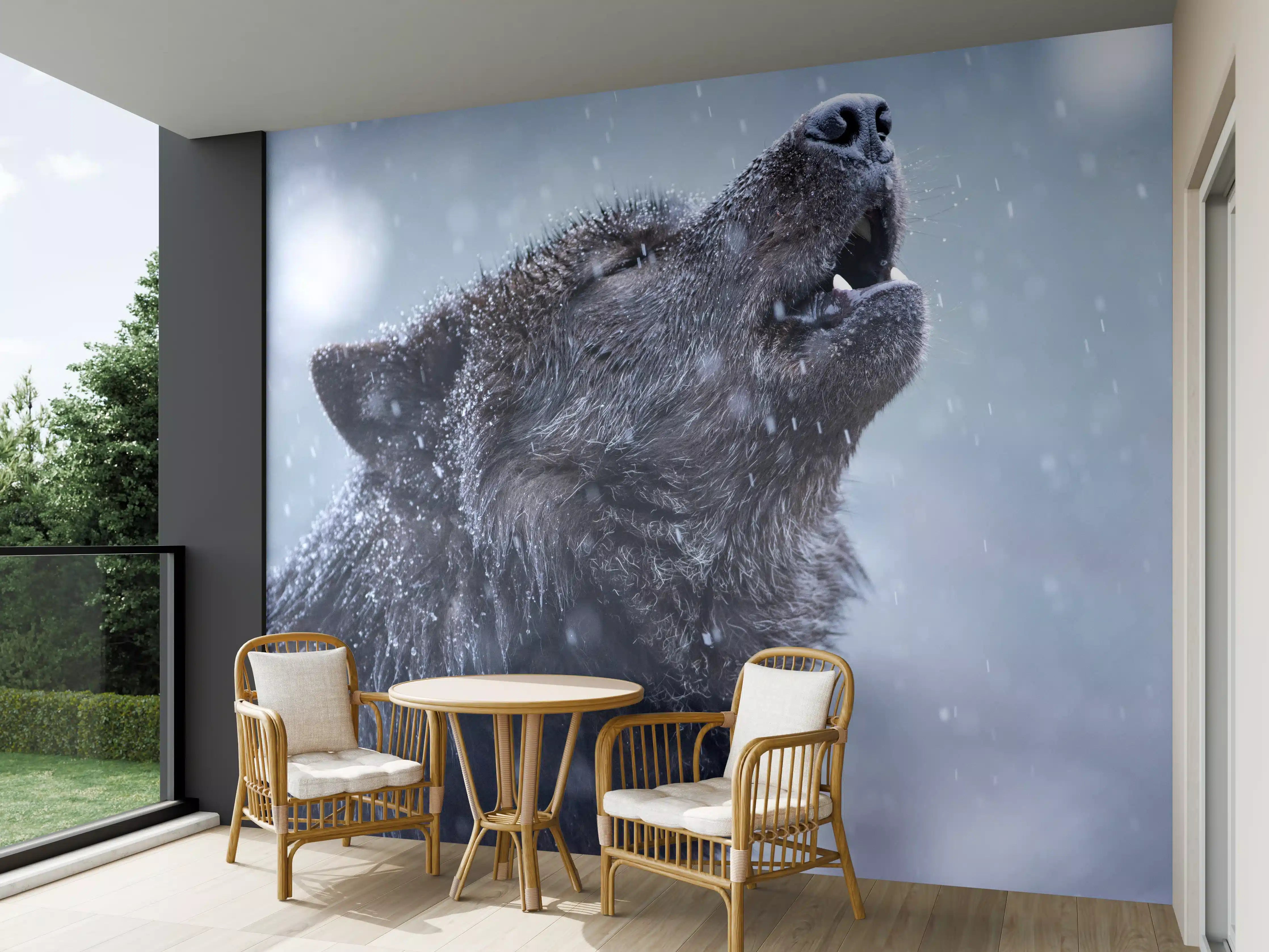 Wandverkleidung außen - Heulender Wolf im Winter