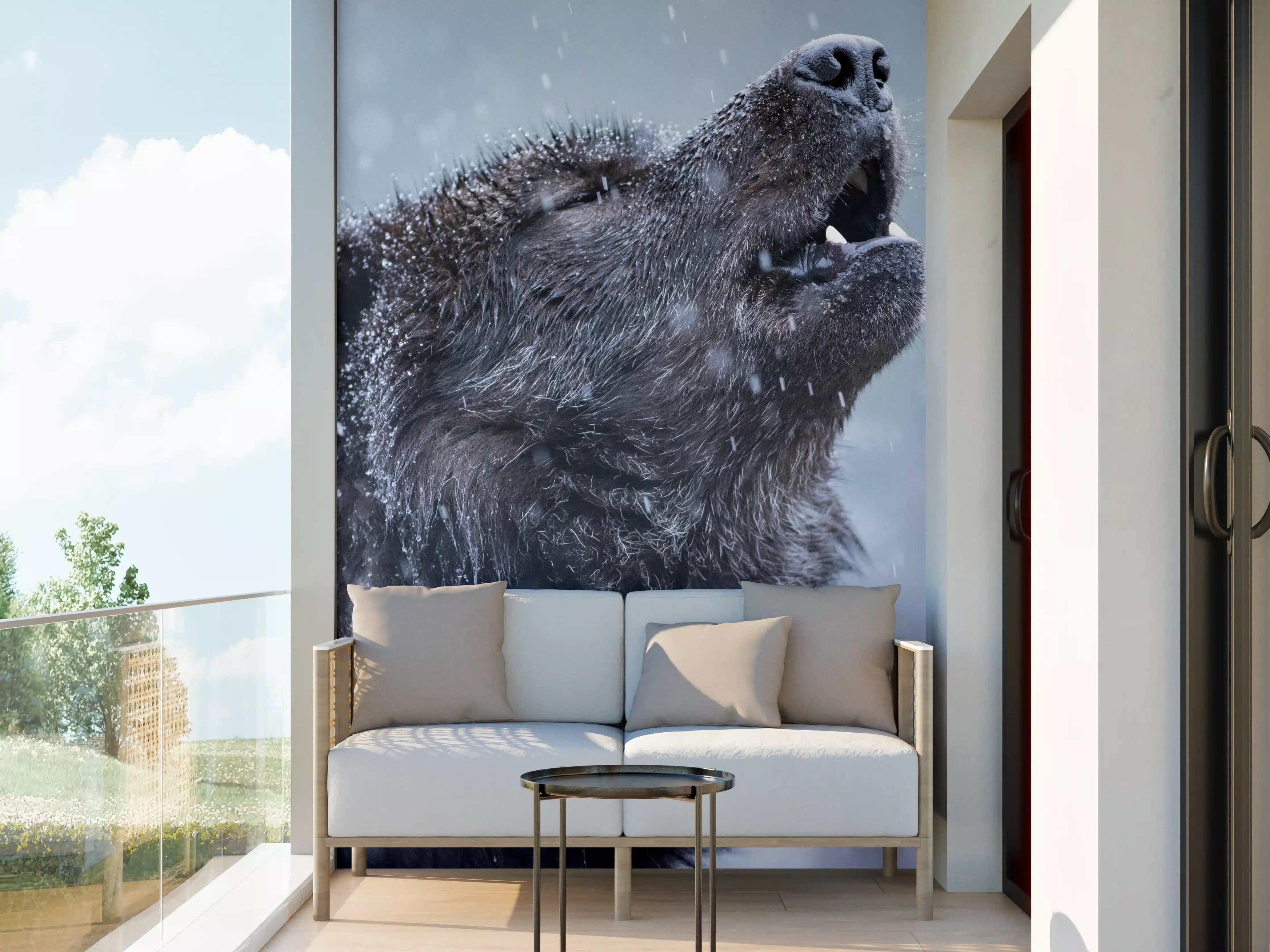 Wandverkleidung außen - Heulender Wolf im Winter