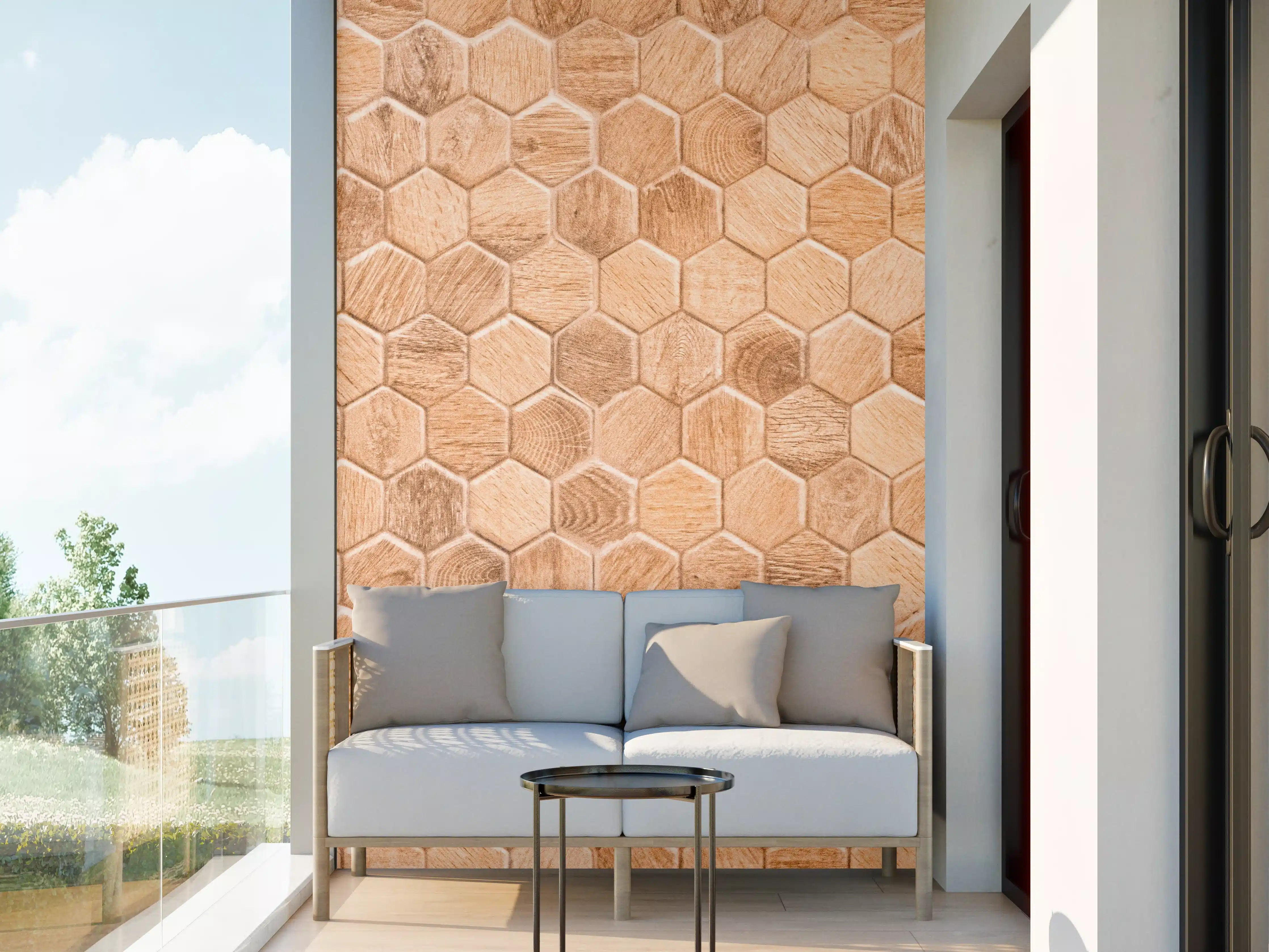 Wandverkleidung außen - Hexagon Holz Wabenmuster