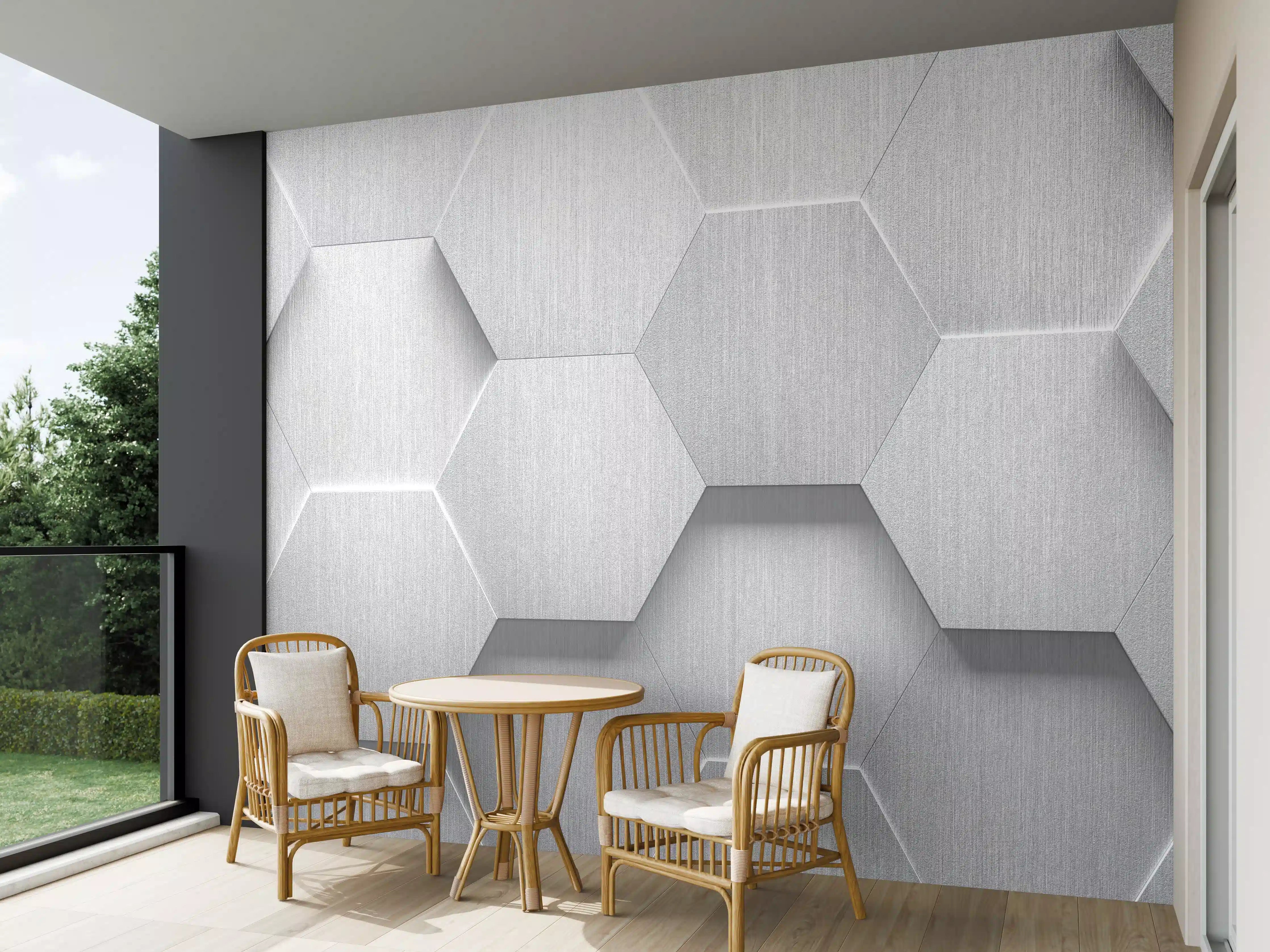 Wandverkleidung außen - Hexagon Metallstruktur Grau-Weiß