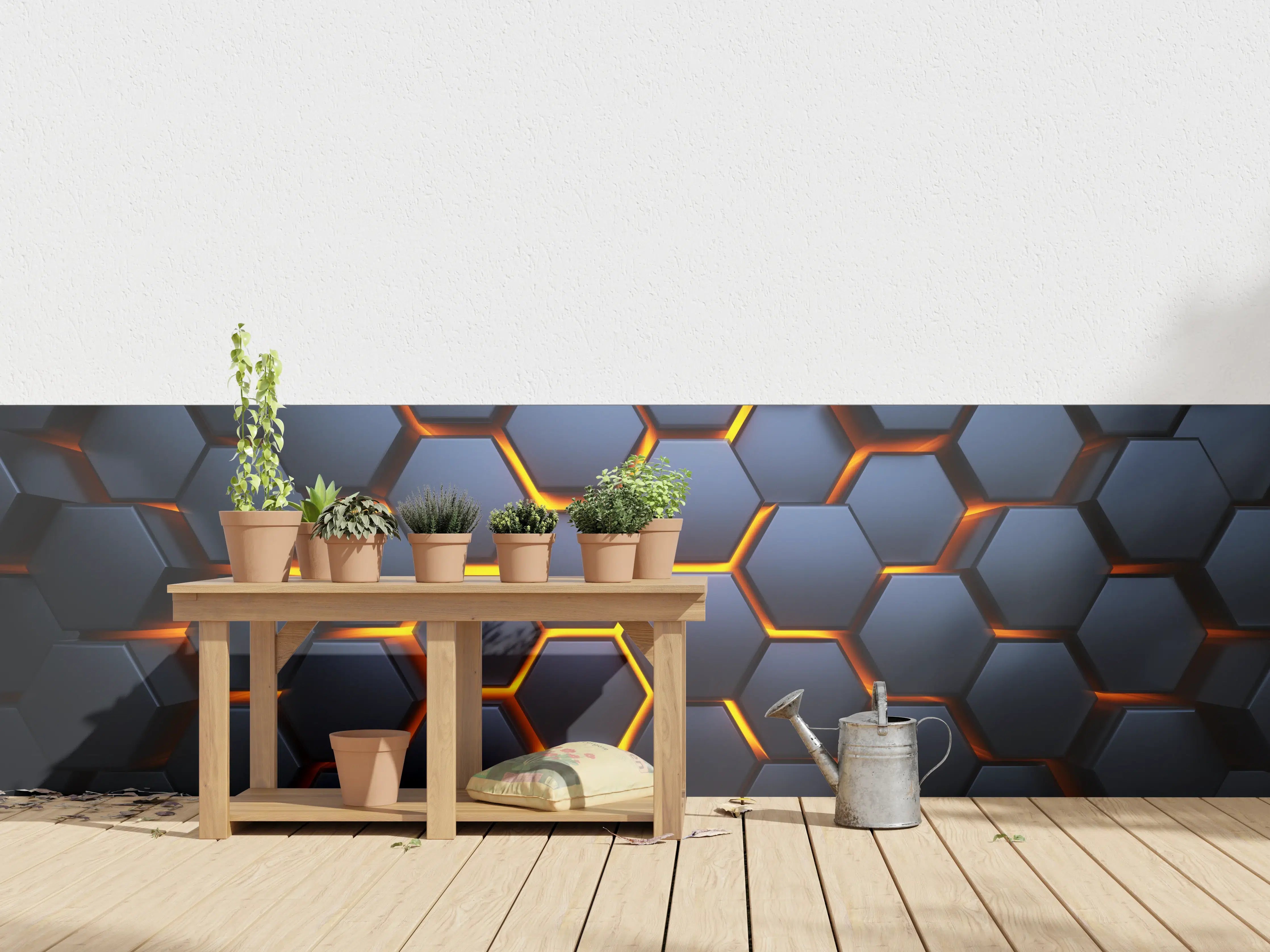 Wandverkleidung außen - Hexagon-Muster in Blau-Orange