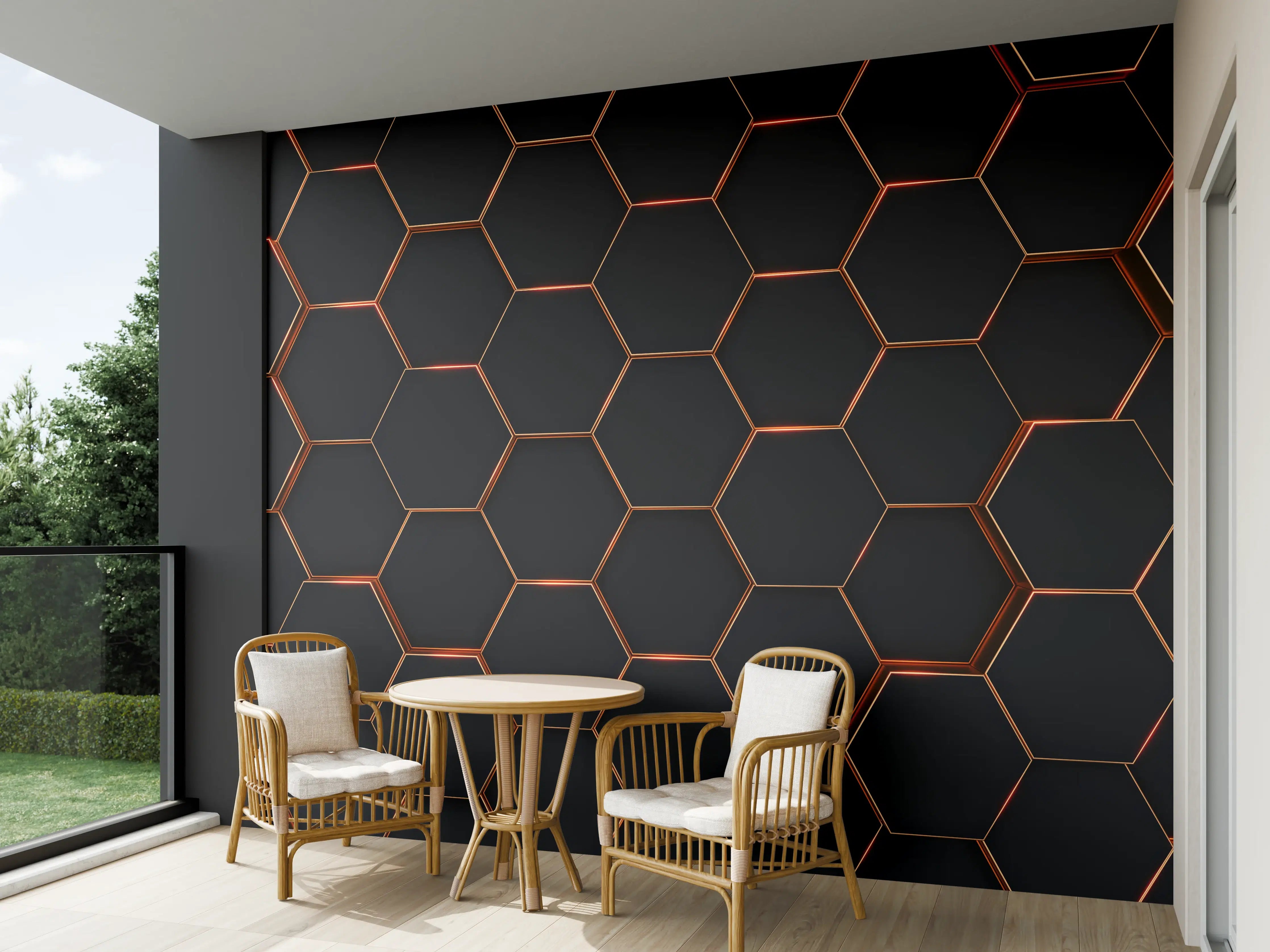 Wandverkleidung außen - Hexagon Schwarz-Gold Muster