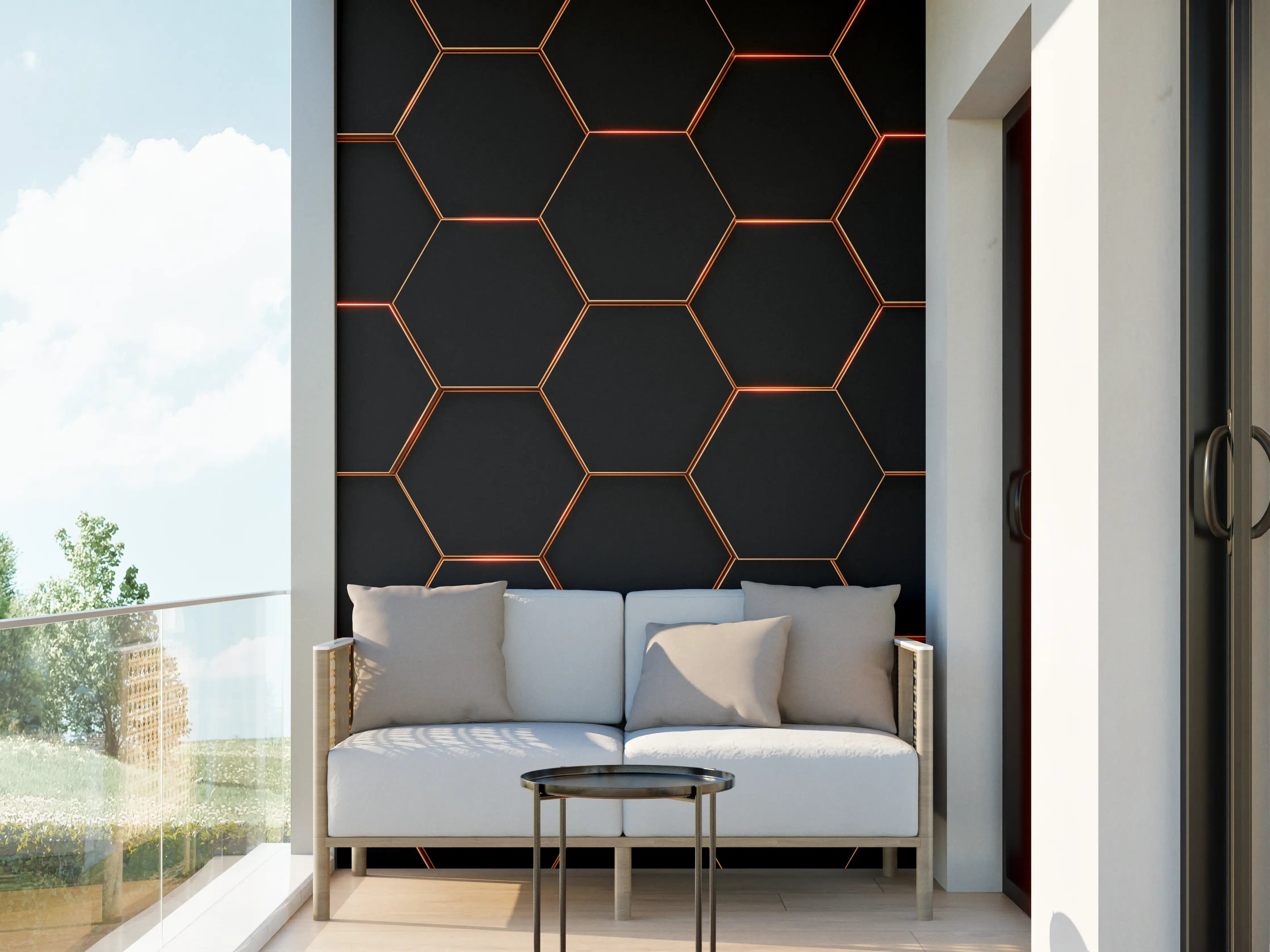 Wandverkleidung außen - Hexagon Schwarz-Gold Muster