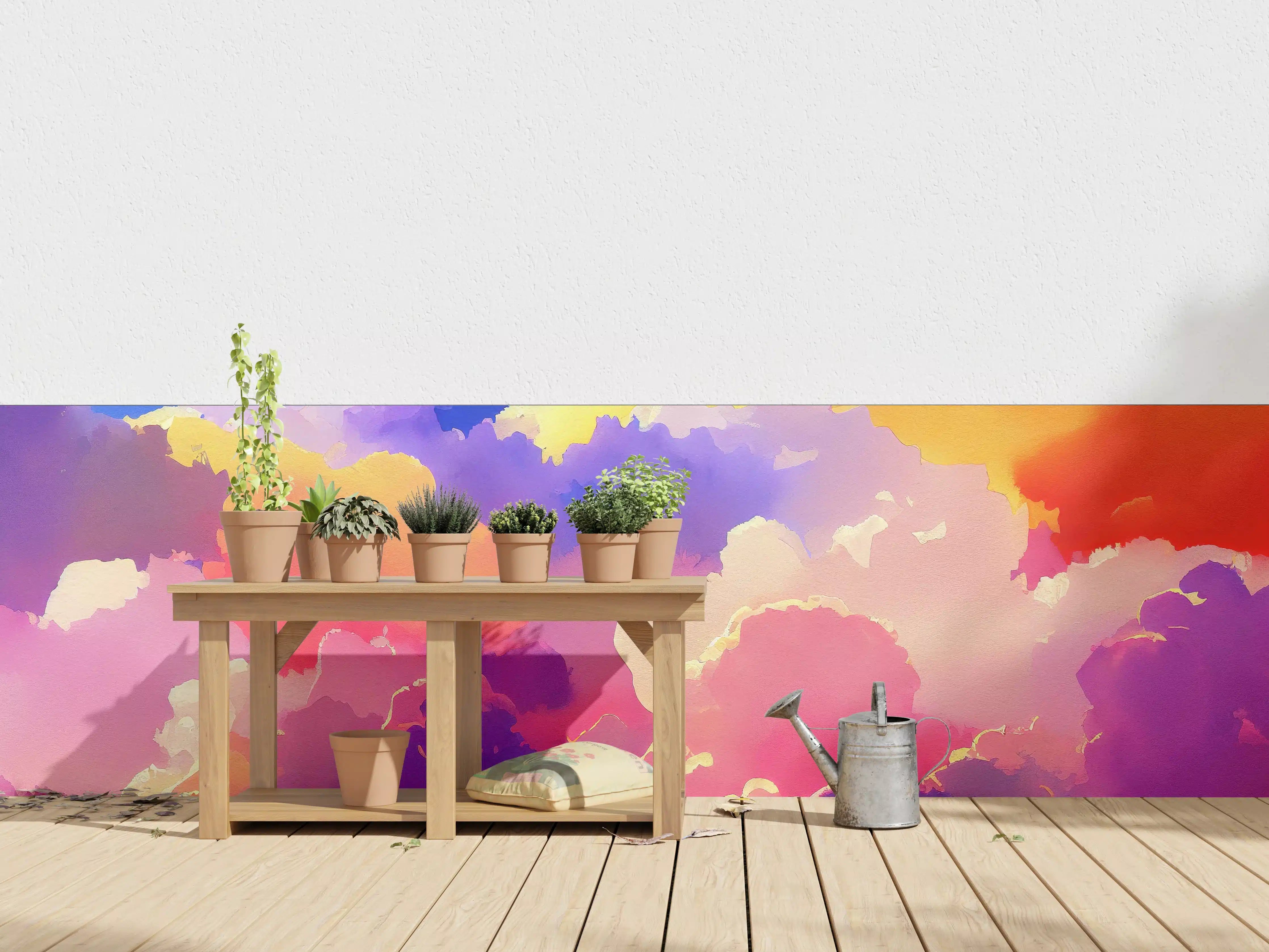Wandverkleidung außen - Himmel mit Wolken. Aquarell Illustration von farbigen Wolken.