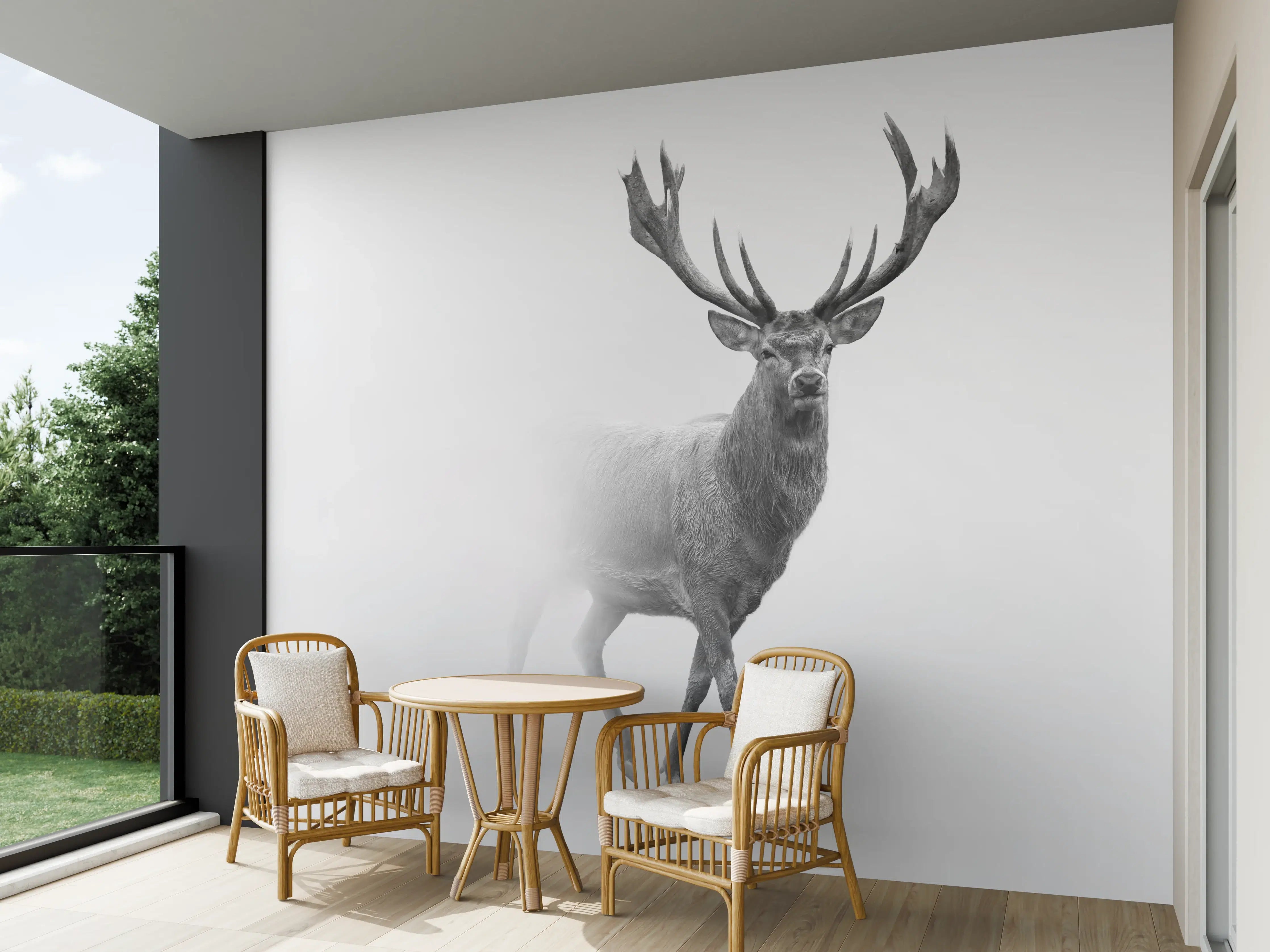 Wandverkleidung außen - Hirsch Graustufenbild