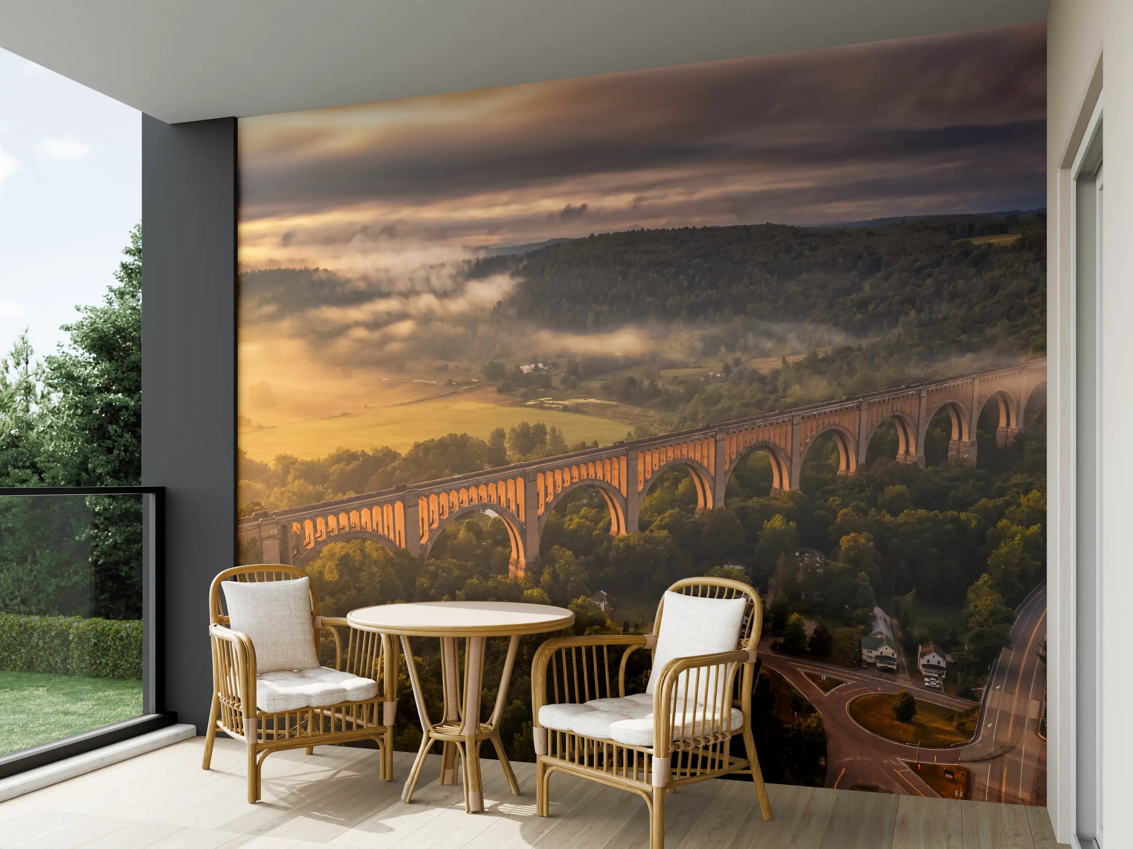 Wandverkleidung außen - Historische Eisenbahnbrücke im Morgenlicht