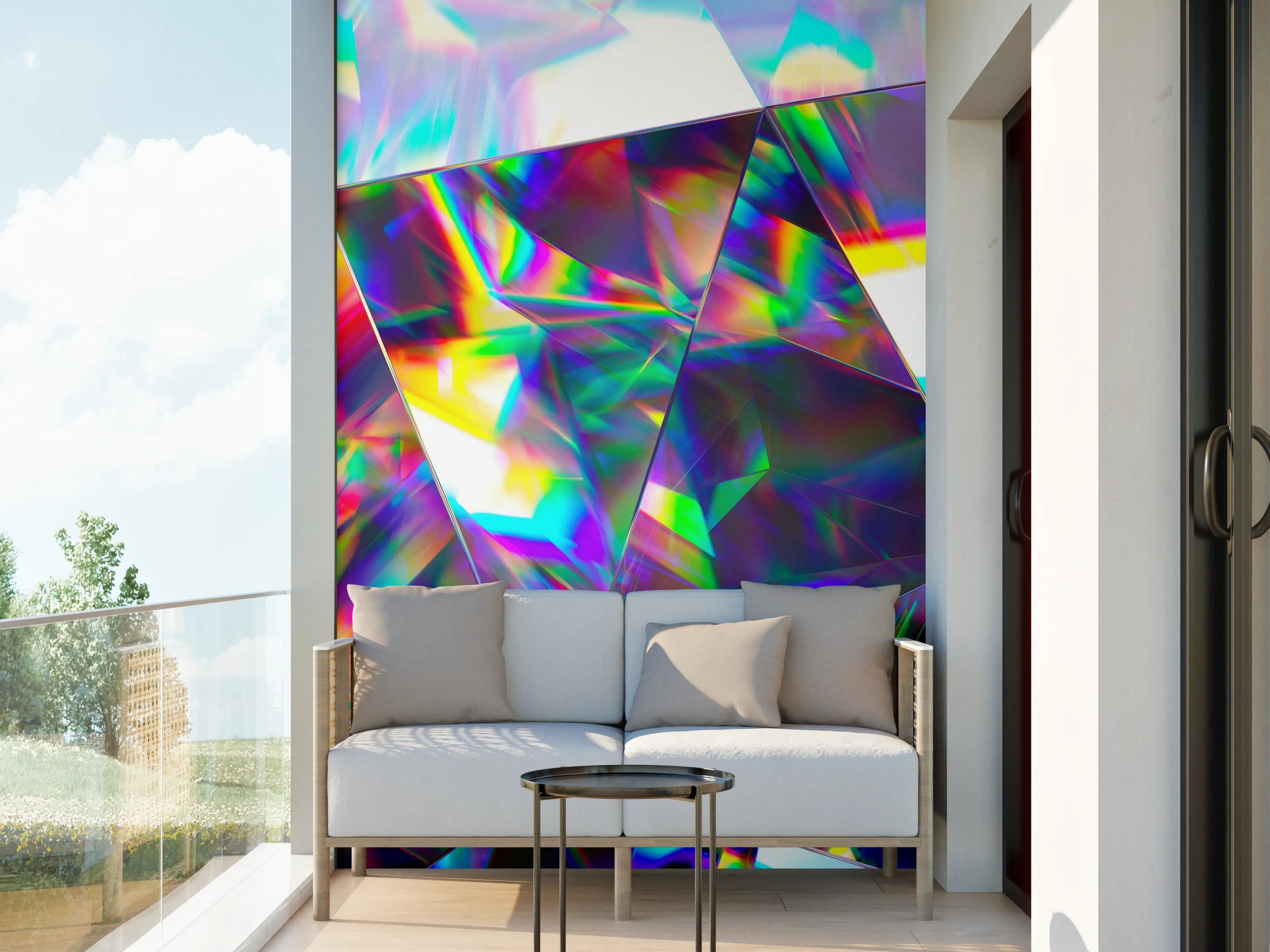 Wandverkleidung außen - Holografisches Kristallmuster in Regenbogenfarben