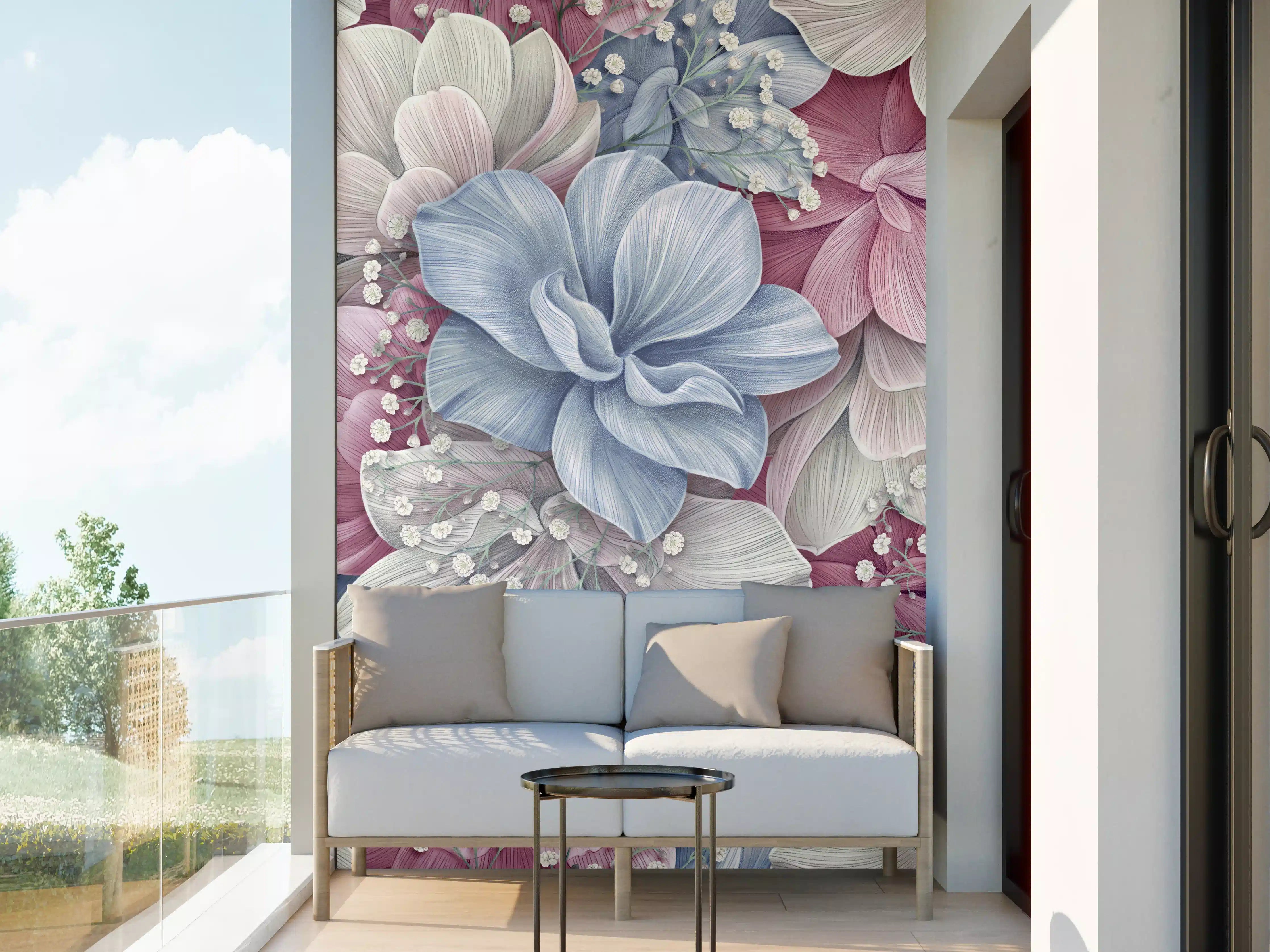 Wandverkleidung außen - Hortensienblüten - Aquarellmalerei