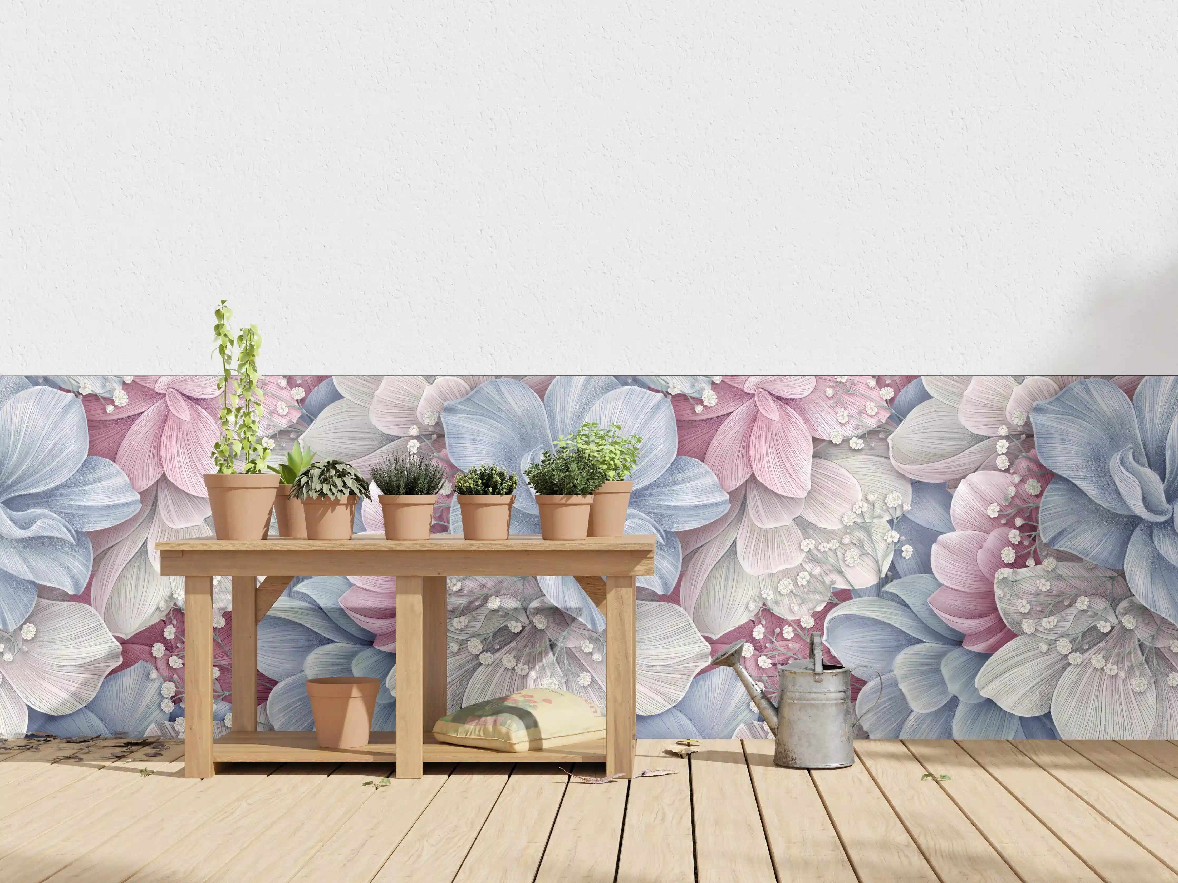 Wandverkleidung außen - Hortensienblüten - Aquarellmalerei