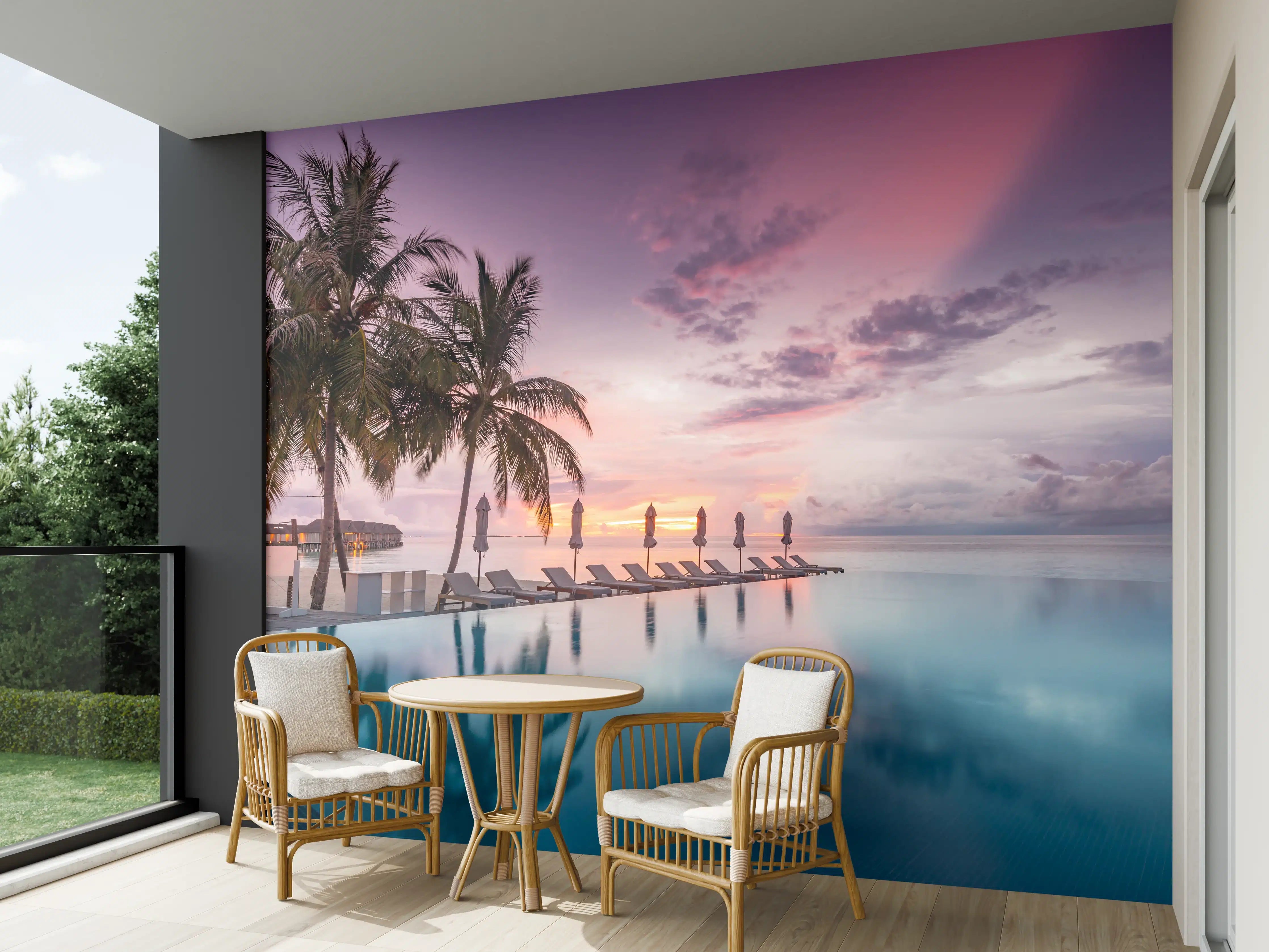 Wandverkleidung außen - Idyllische bunte Strandszene - Karibik