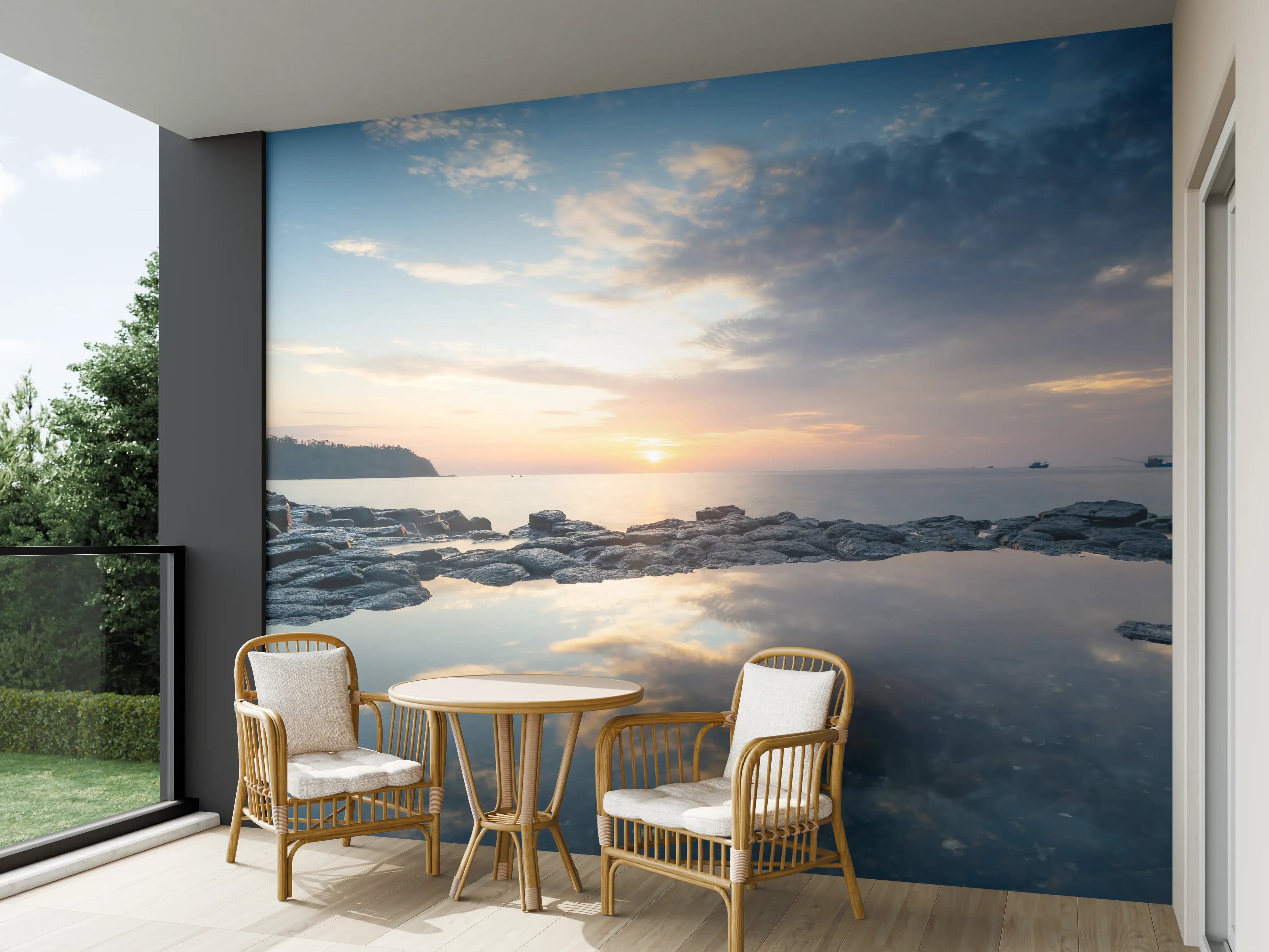 Wandverkleidung außen - Idyllischer Sonnenuntergang am Meer