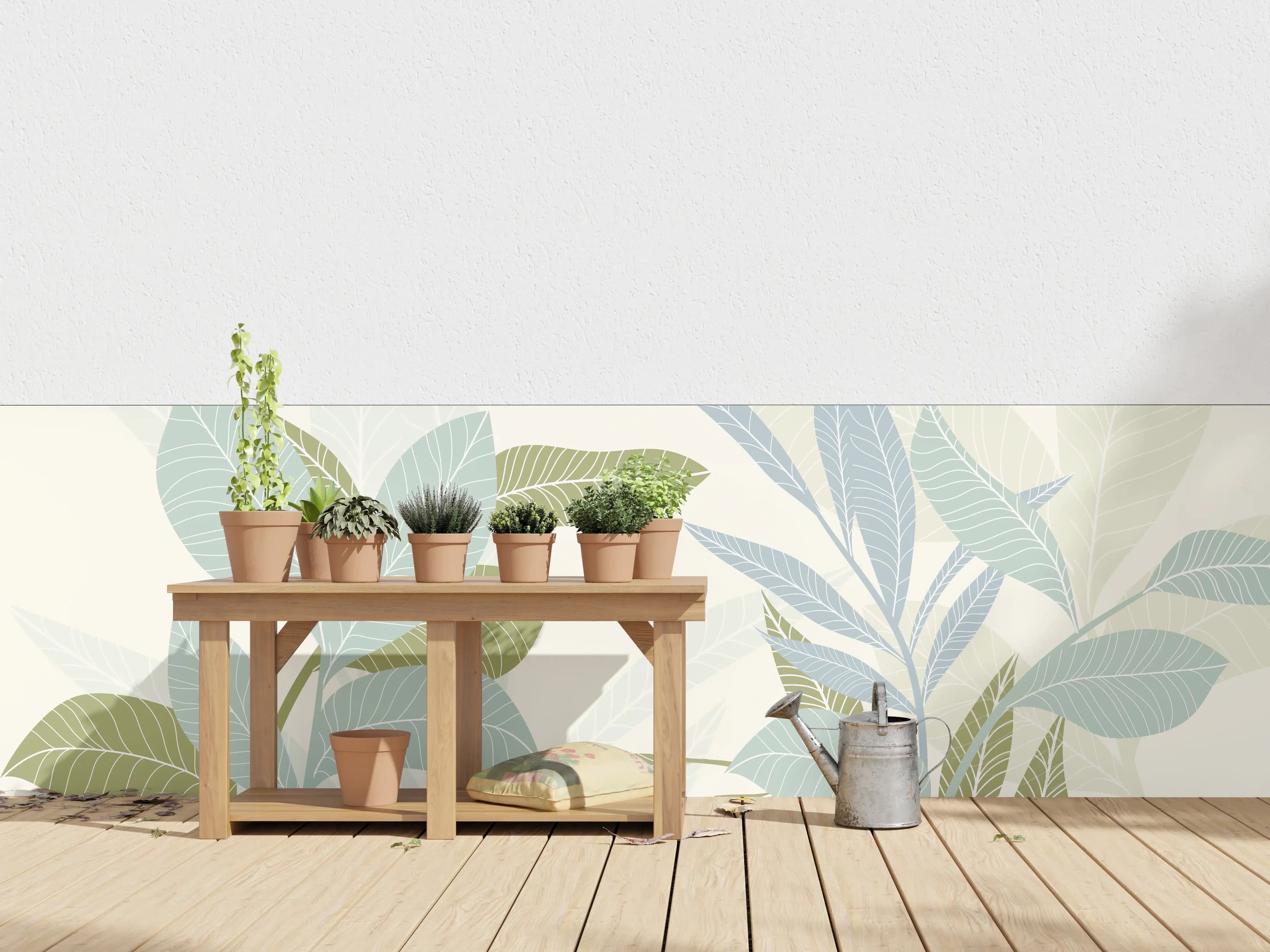 Wandverkleidung außen - Illustrierte Blättermotiv Tapete