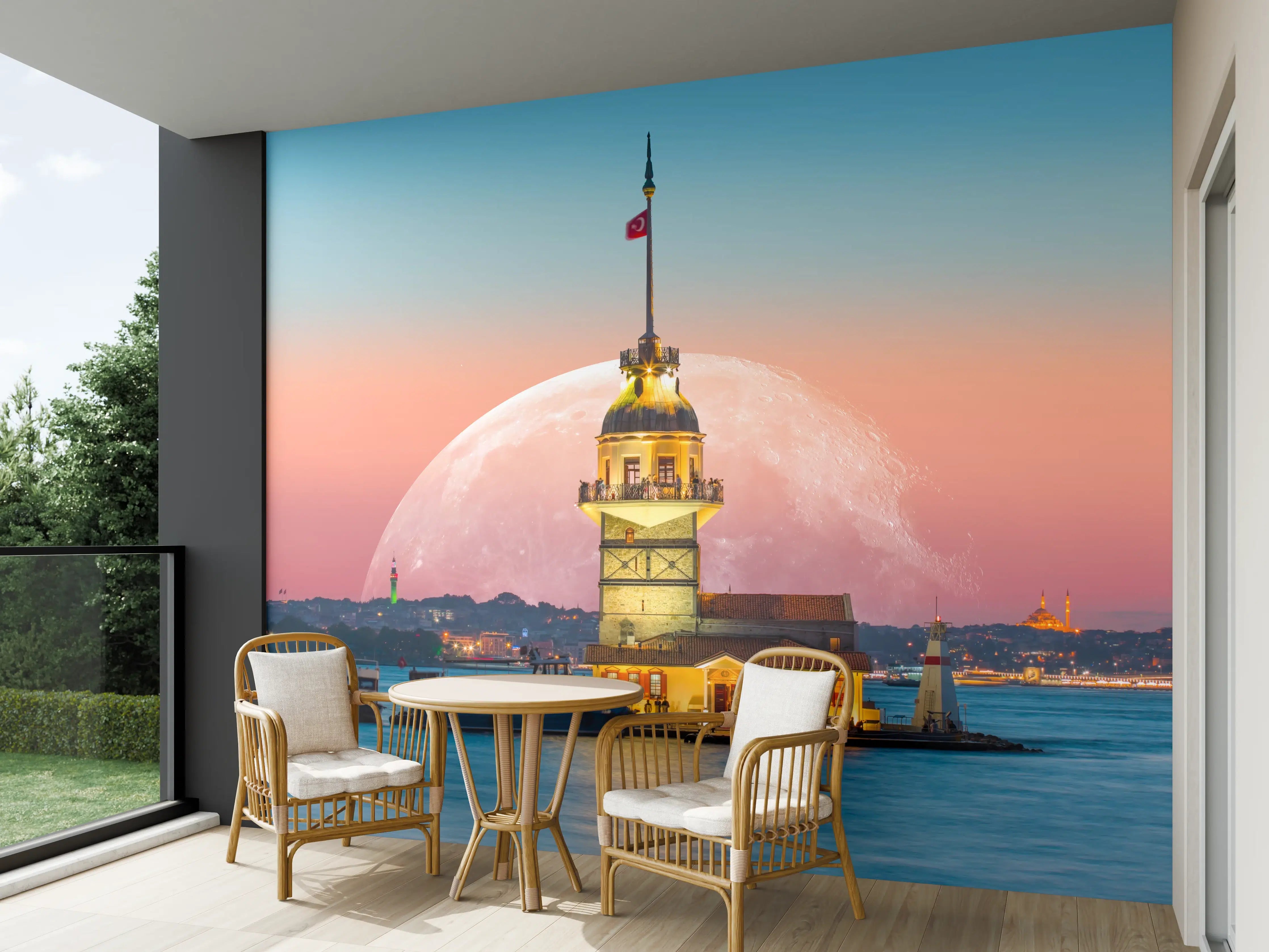 Wandverkleidung außen - Istanbuler Jungfernturm mit Supermond