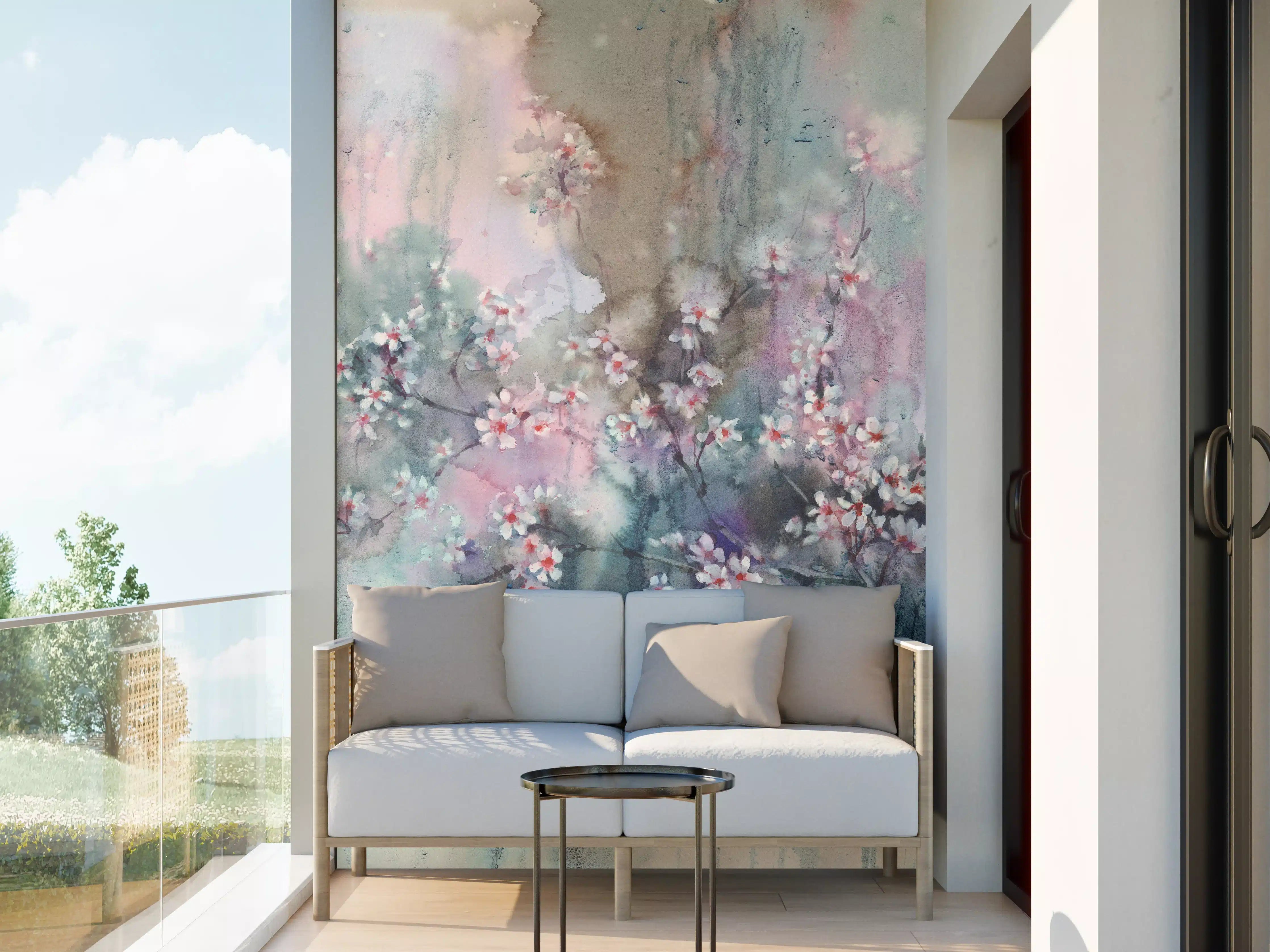 Wandverkleidung außen - Japanische Kirchblüten mit Aquarell Muster