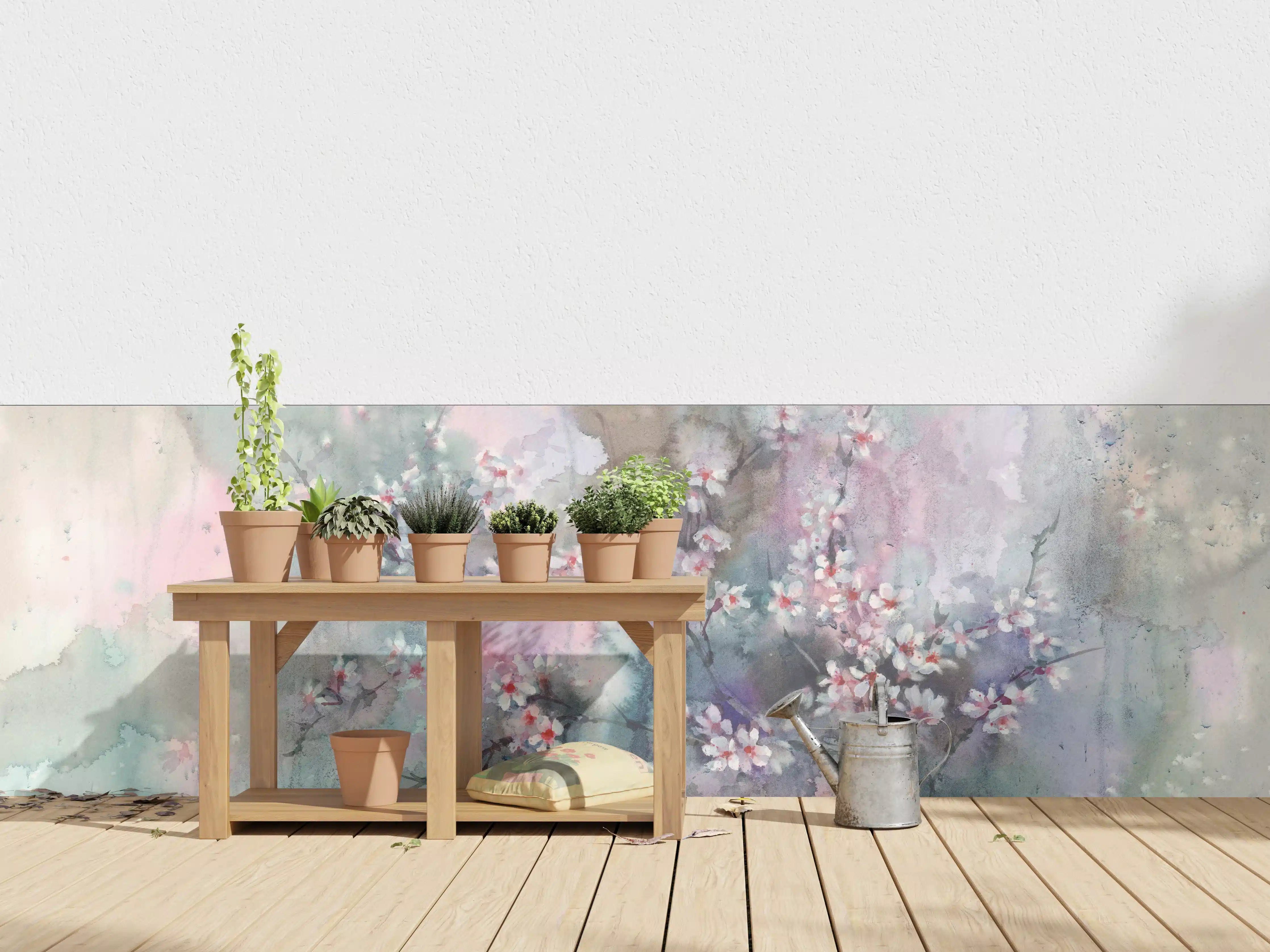 Wandverkleidung außen - Japanische Kirchblüten mit Aquarell Muster