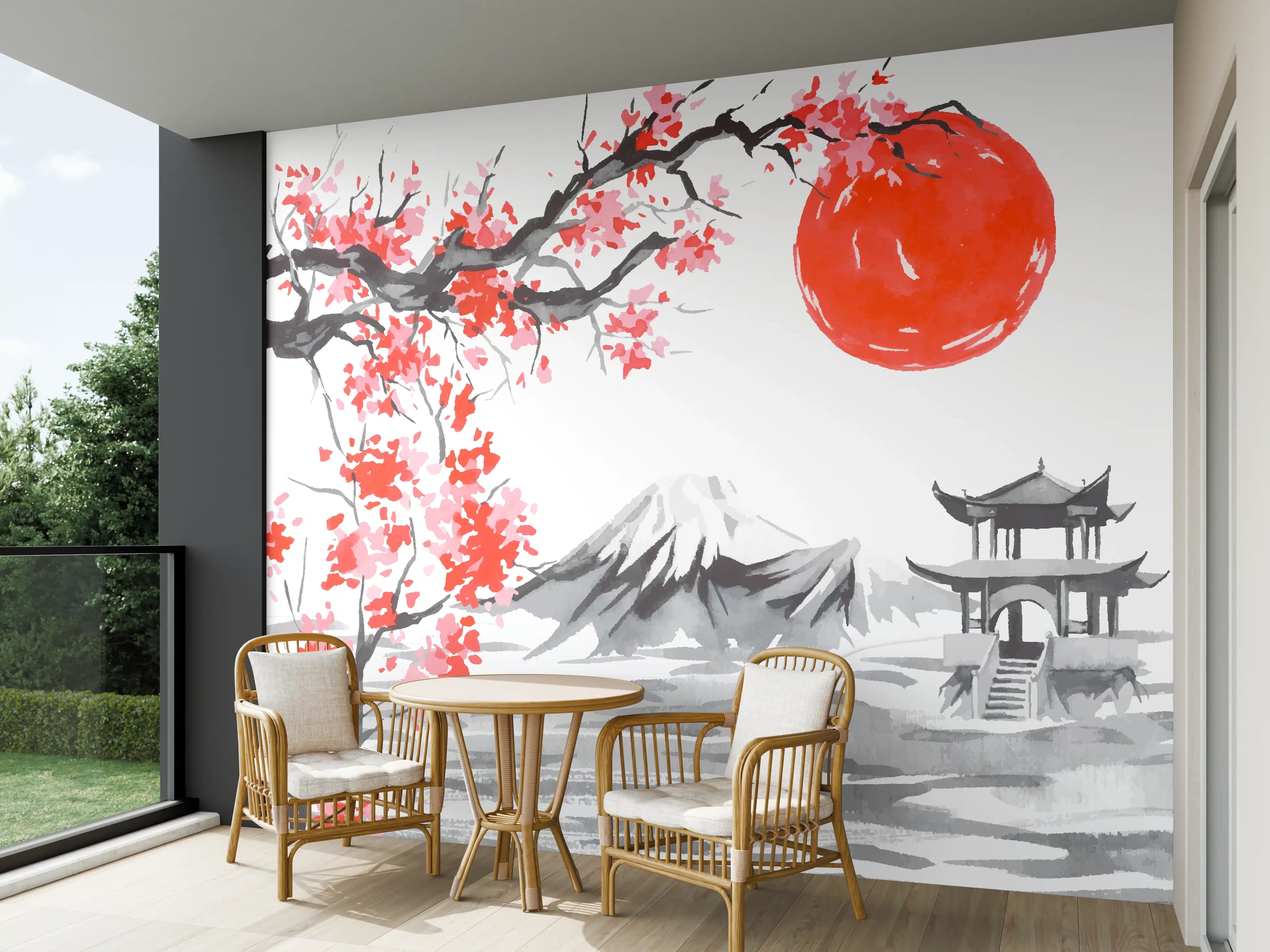 Wandverkleidung außen - Japanische Kirschblüte Aquarell