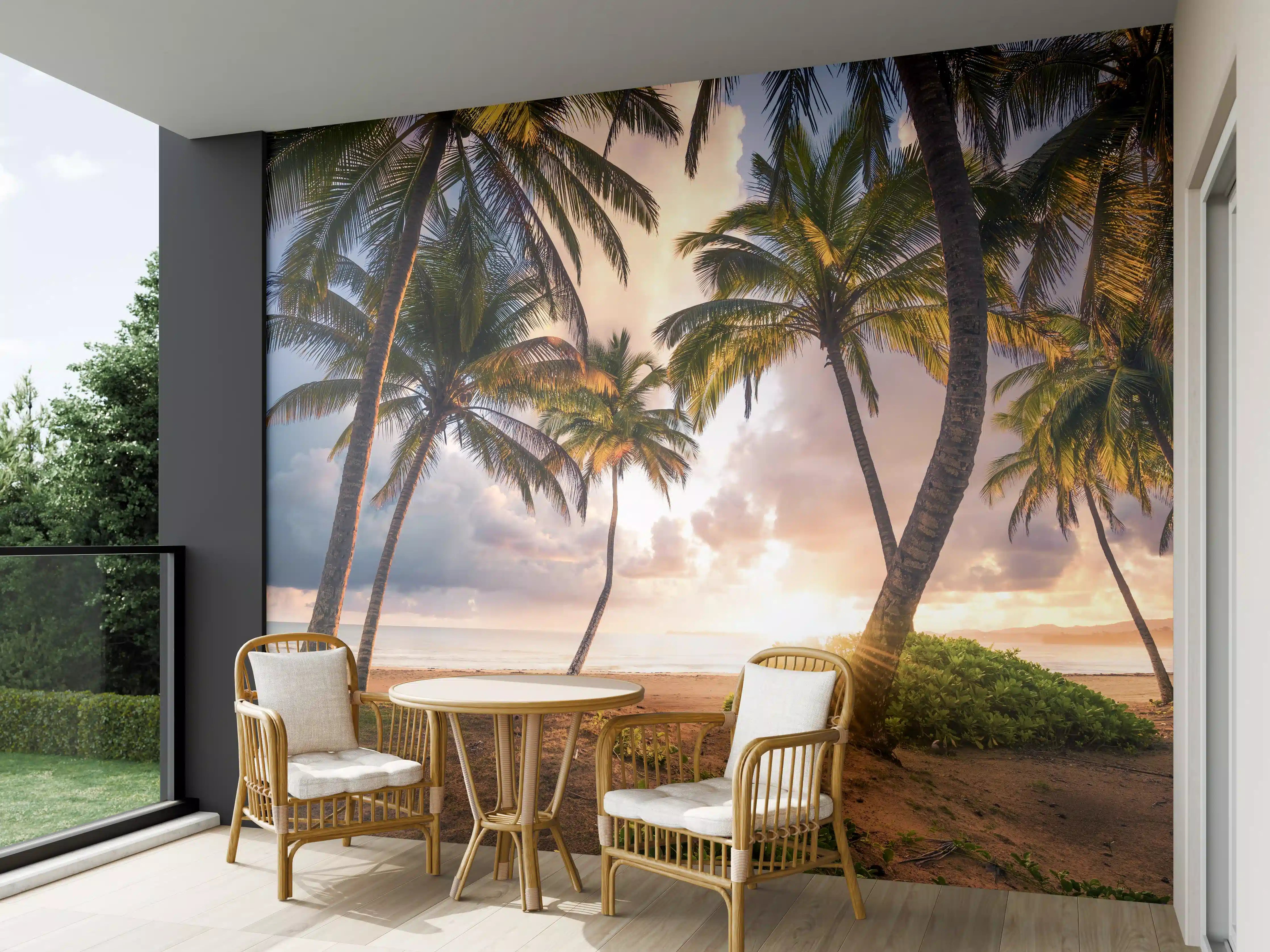 Wandverkleidung außen - Karibik Strand Sonnenaufgang Palmen