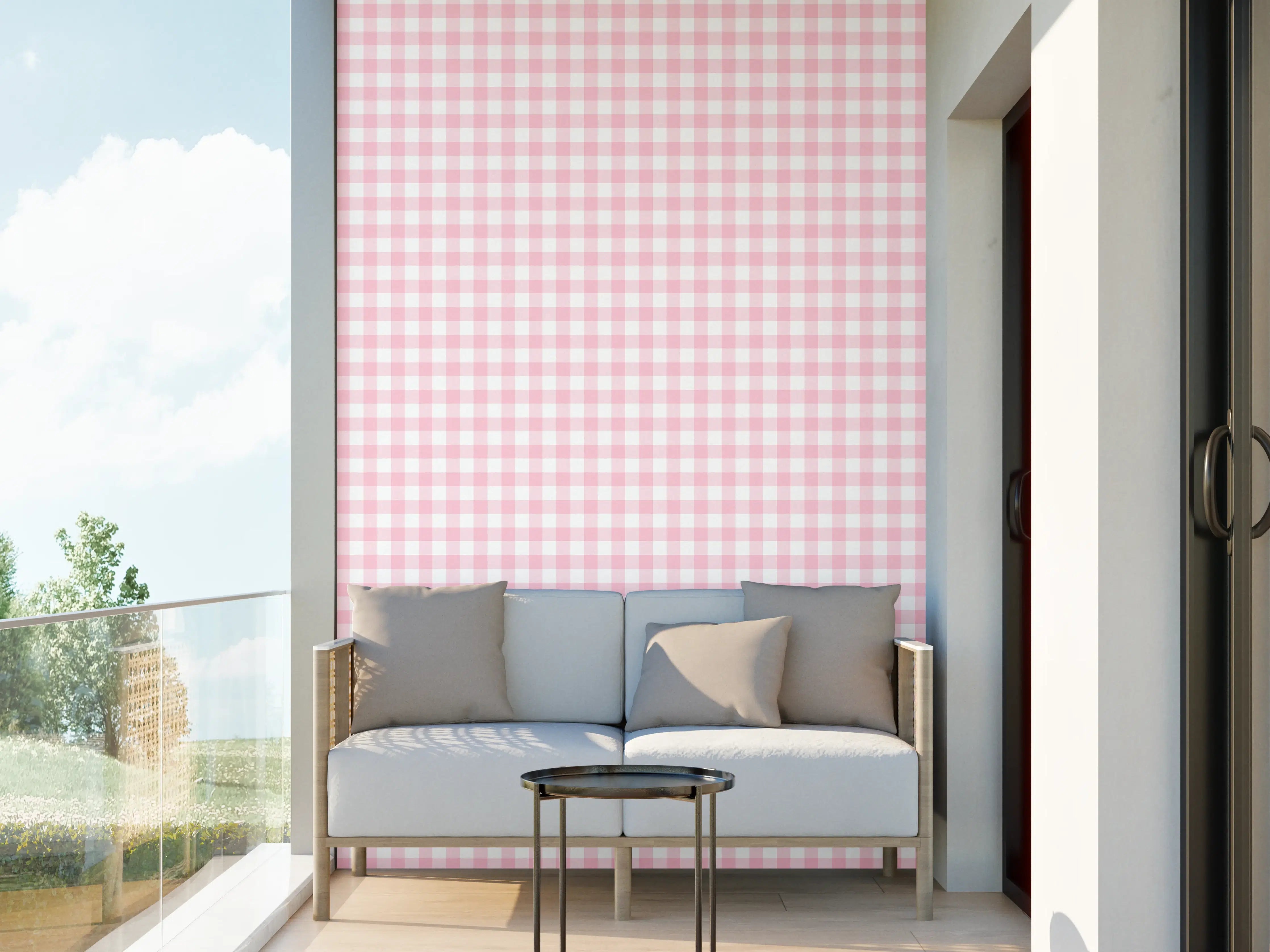 Wandverkleidung außen - Kariertes Vichy Pastellrosa Muster mit weißem Hintergrund