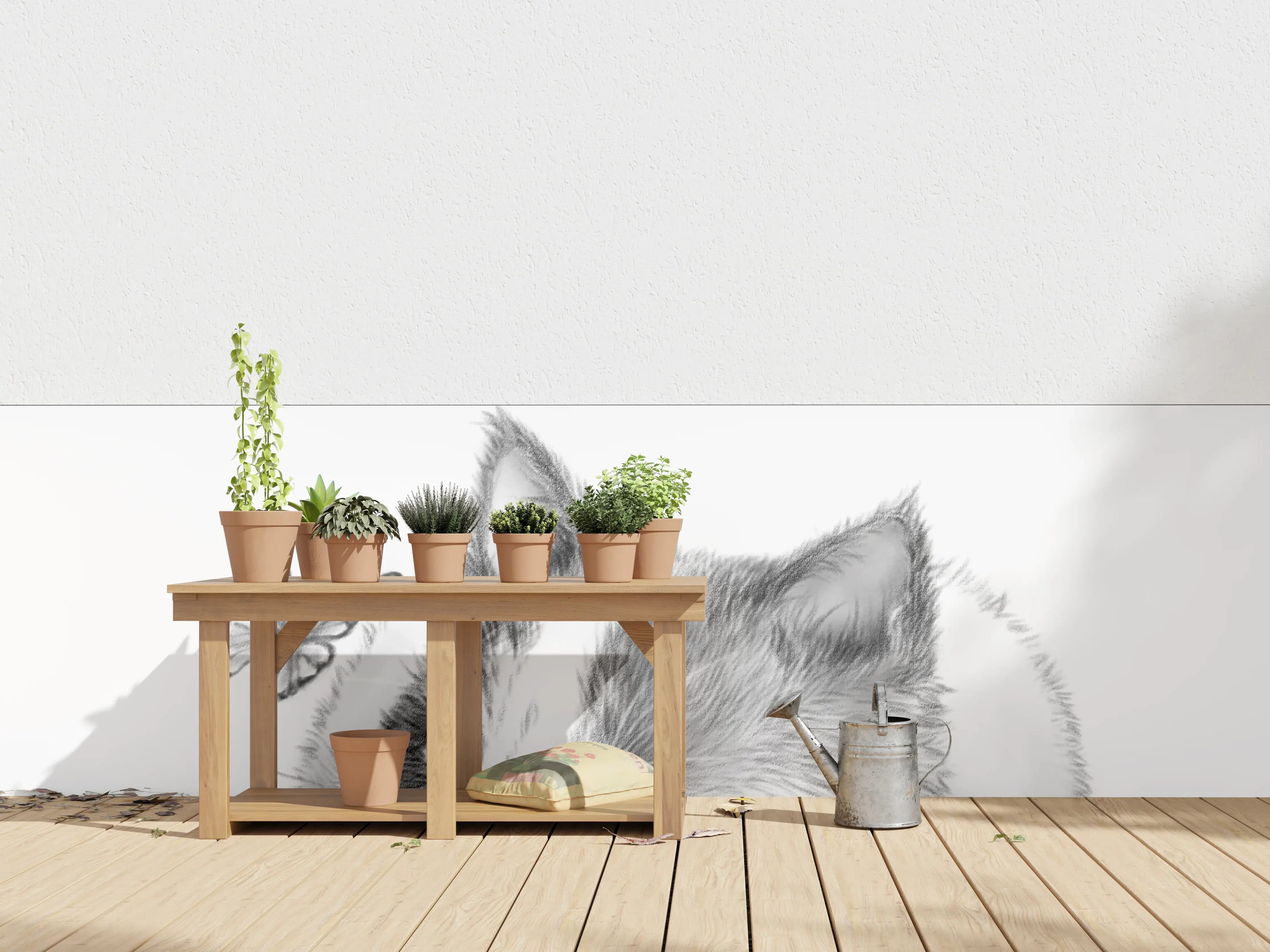 Wandverkleidung außen - Kindermotiv einer Katze - Schwarz-weiß
