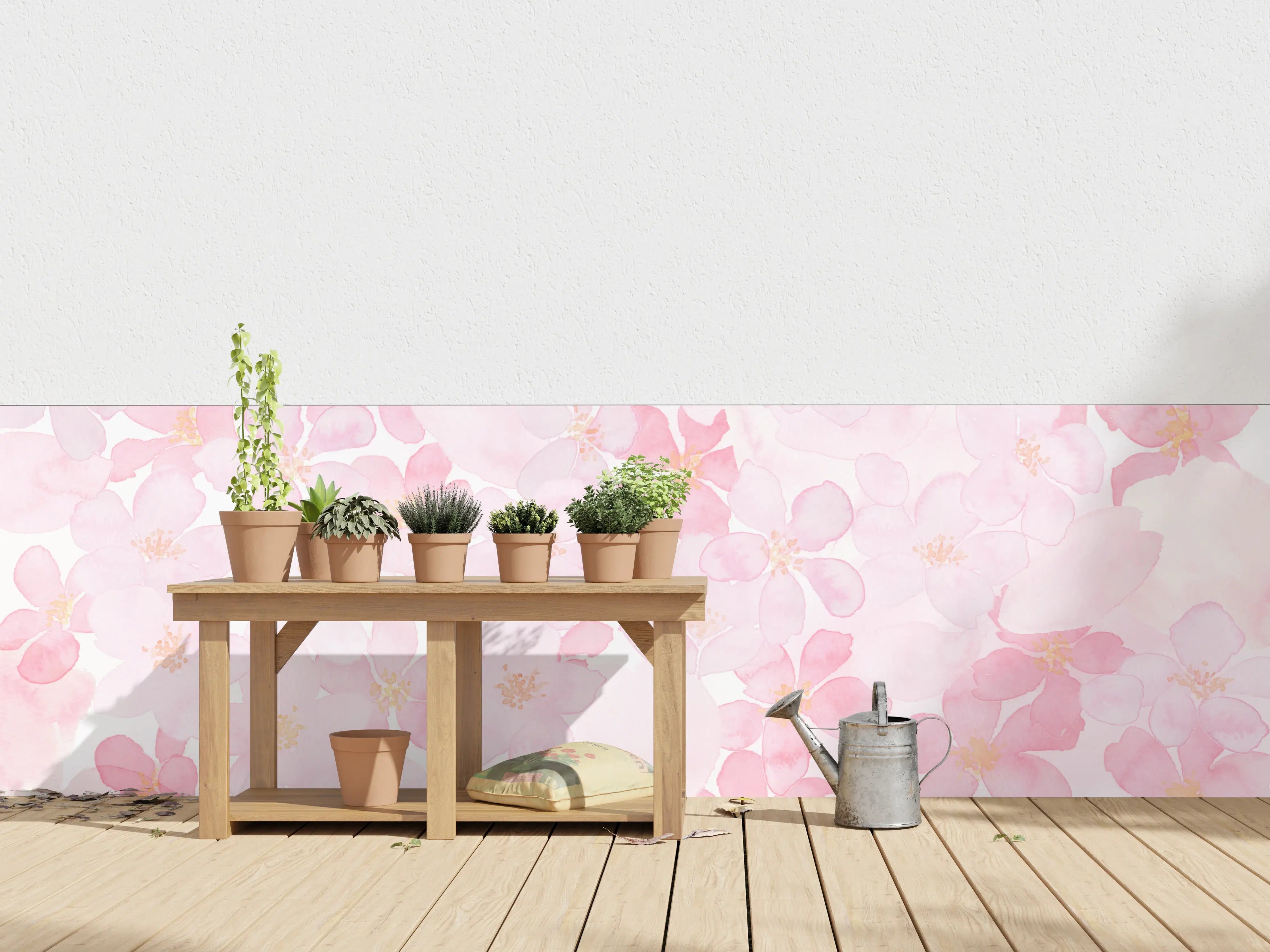Wandverkleidung außen - Kirschblüten auf weißem Hintergrund