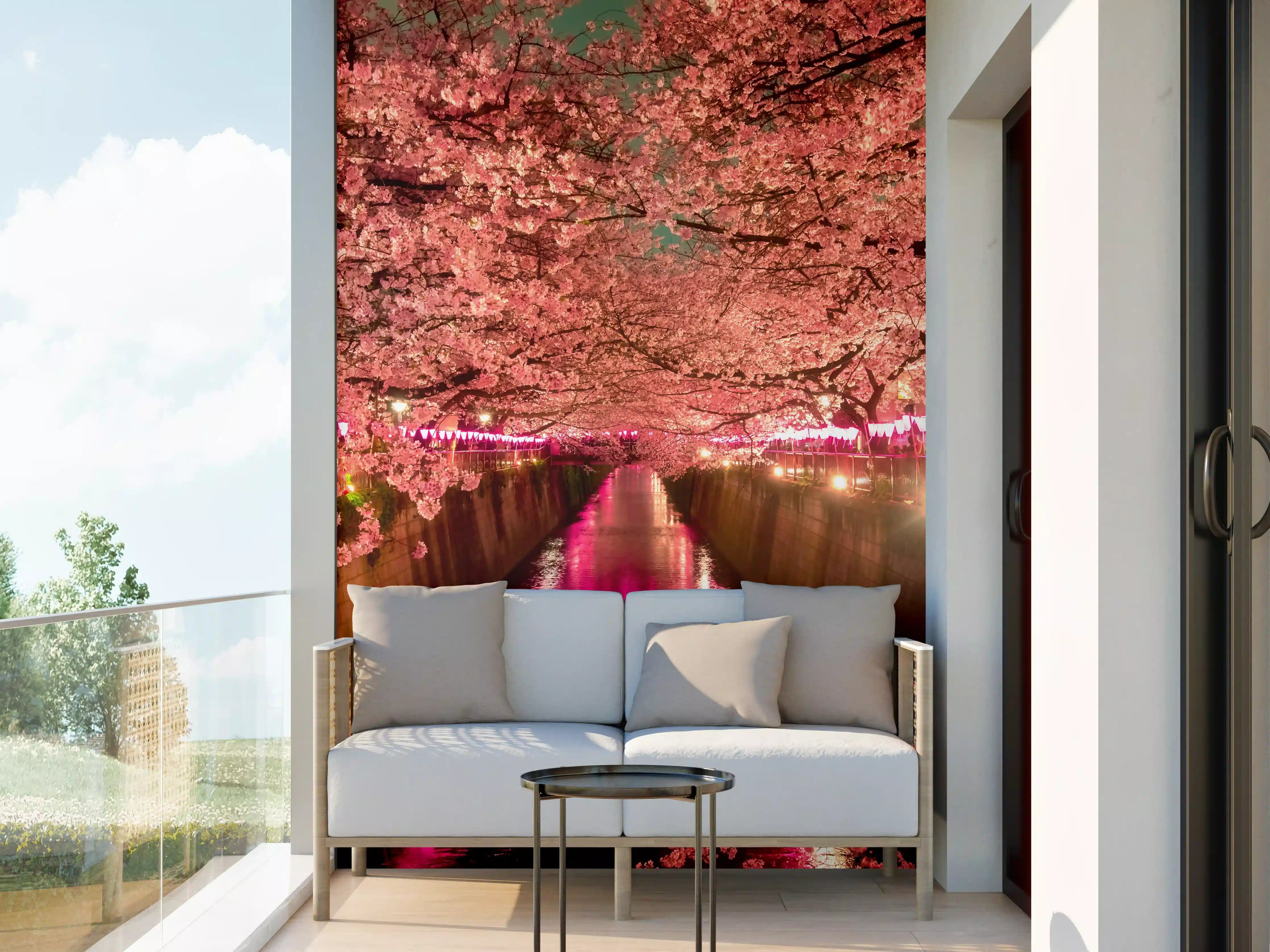 Wandverkleidung außen - Kirschblüten bei Nacht in Tokio