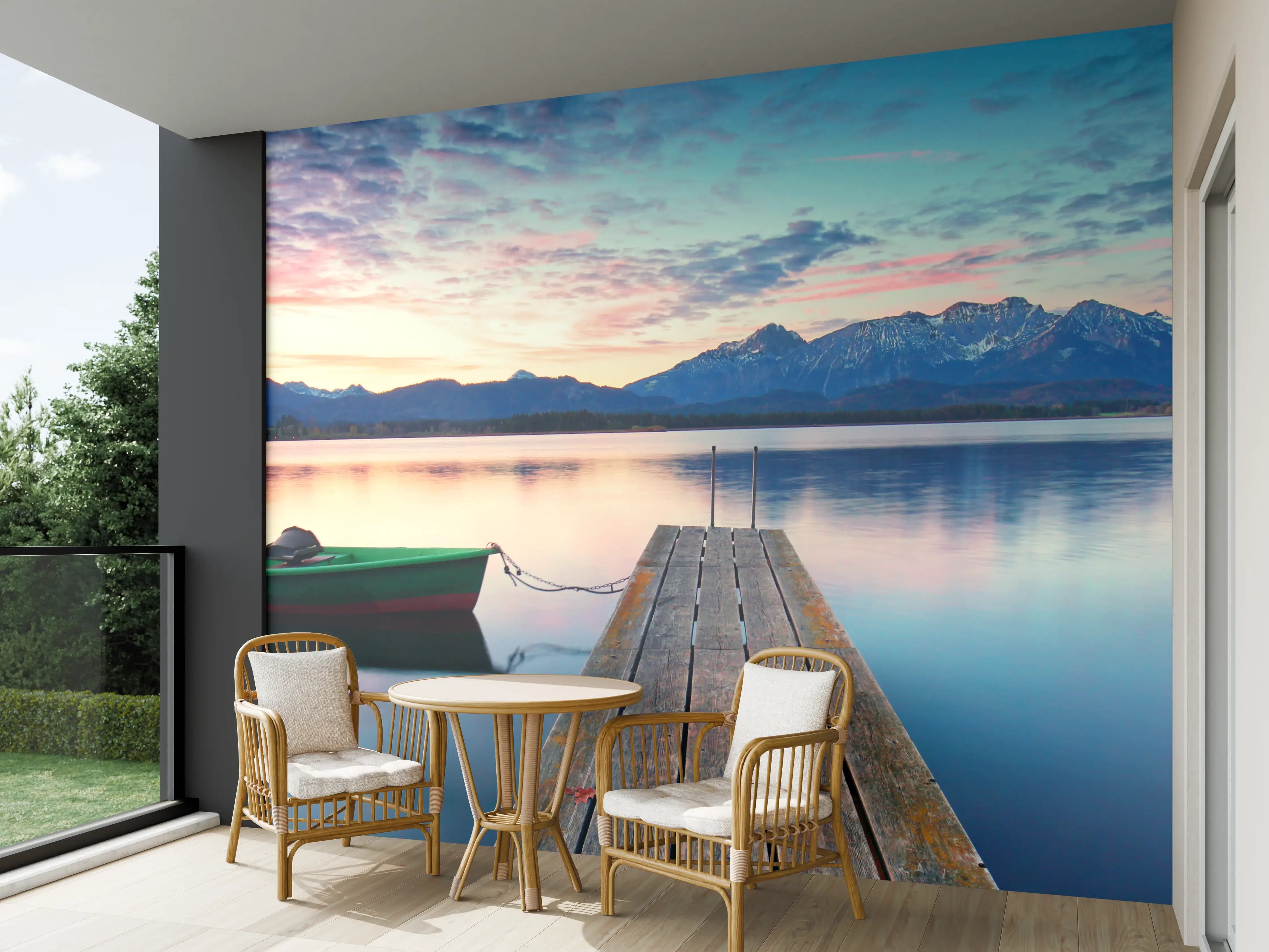 Wandverkleidung außen - Kleines Boot am Bergsee
