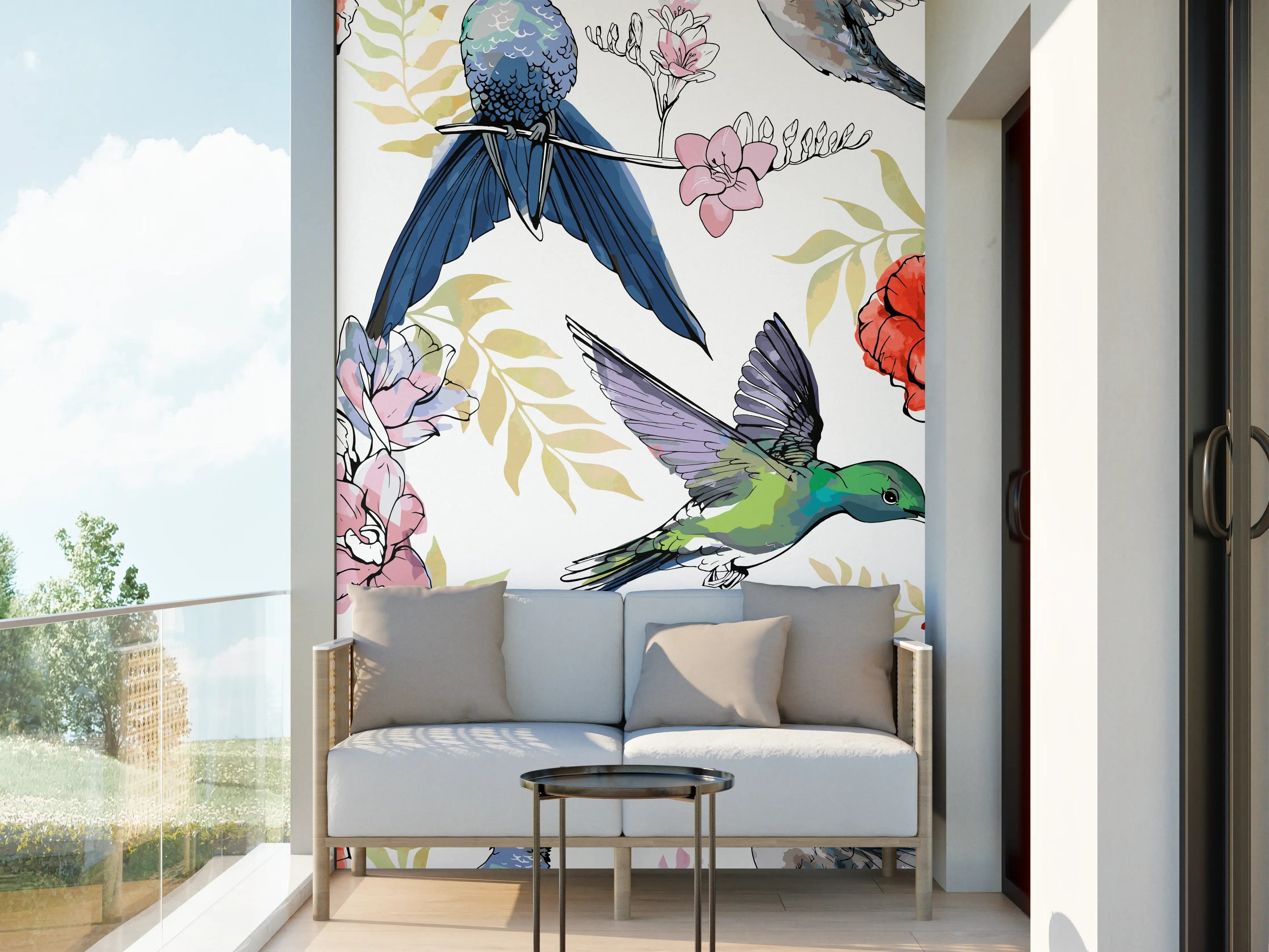 Wandverkleidung außen - Kolibri Blumenmuster Design