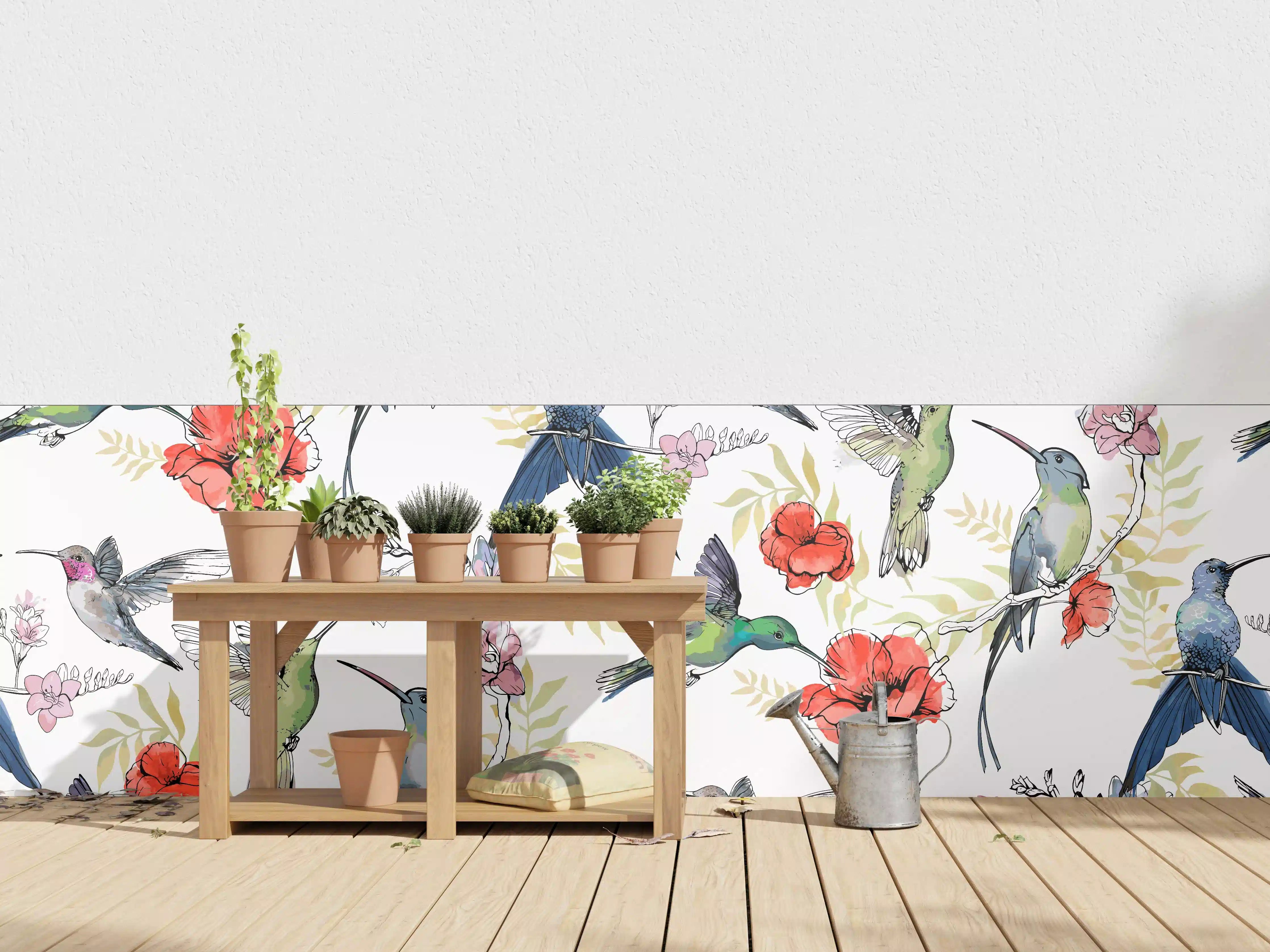 Wandverkleidung außen - Kolibri Blumenmuster Design