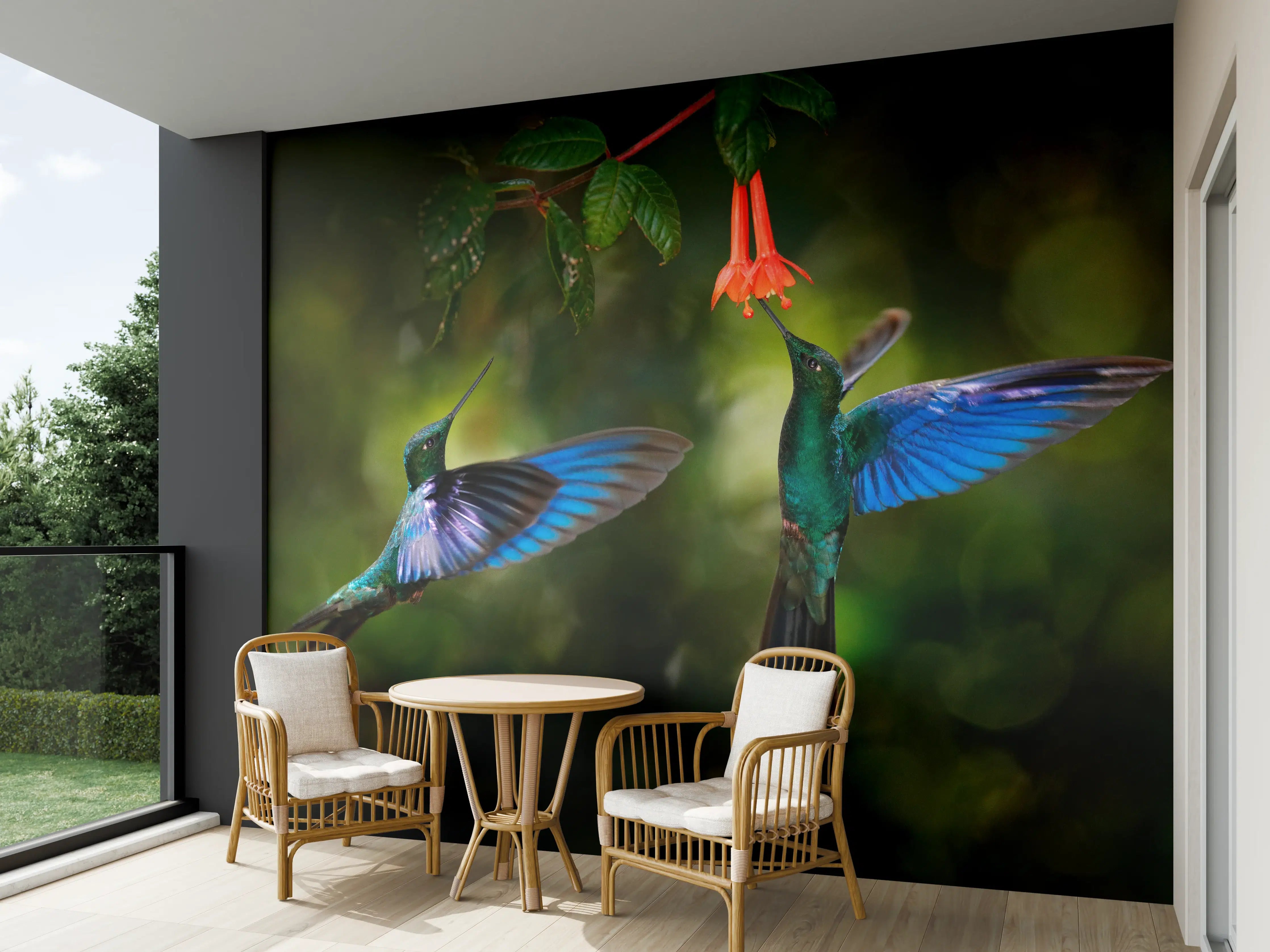 Wandverkleidung außen - Kolibris an der Blüte