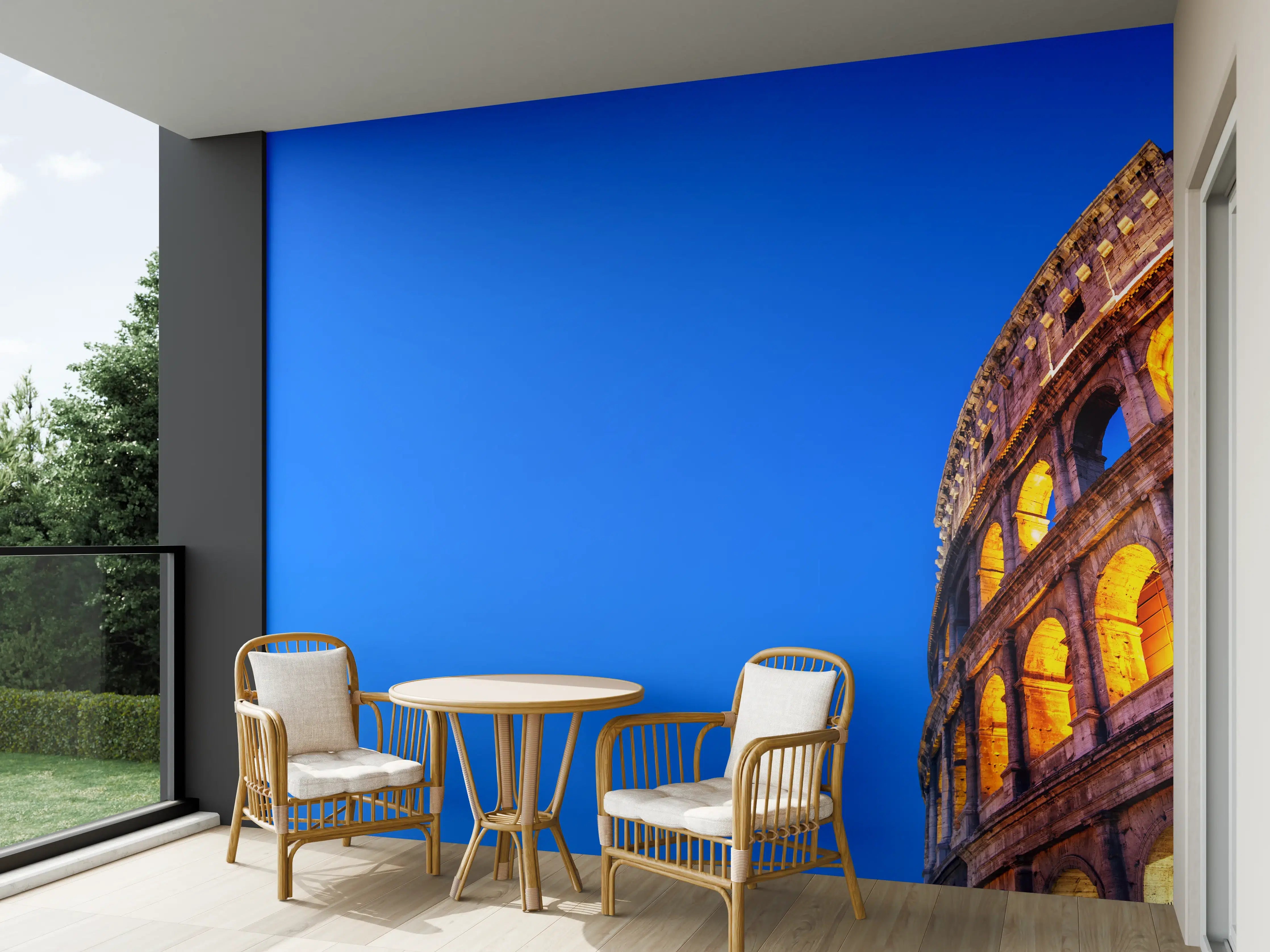 Wandverkleidung außen - Kolosseum bei Nacht Blau-Orange
